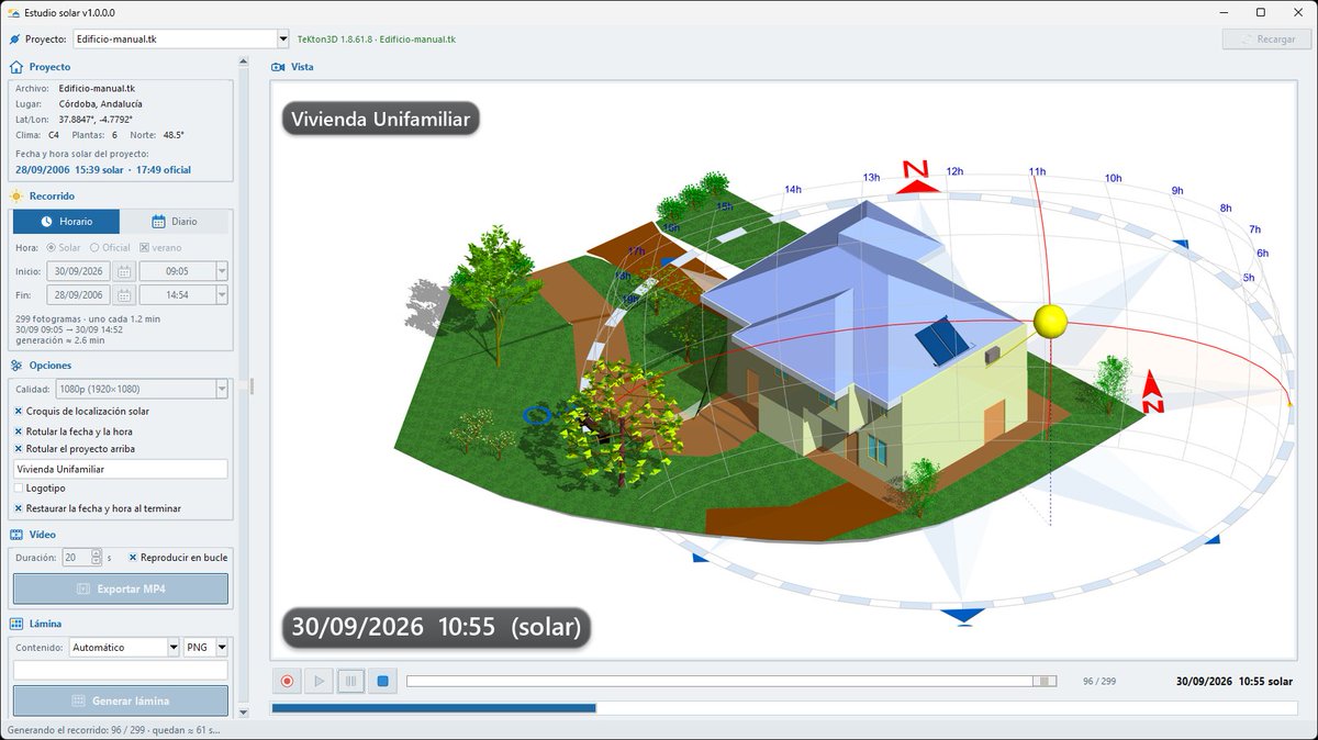 iMventa's tweet photo. 📢 Ya disponible en la #GaleríaTeKton3D: Estudio solar.

Recorre la fecha y la hora solar del proyecto, captura la vista 3D en cada paso y genera un vídeo MP4 de las sombras y una lámina de fotogramas en PNG o PDF para la memoria.

https://t.co/hnGuyBwRlq

#BIM #TeKton3D https://t.co/NV0aXuvjee