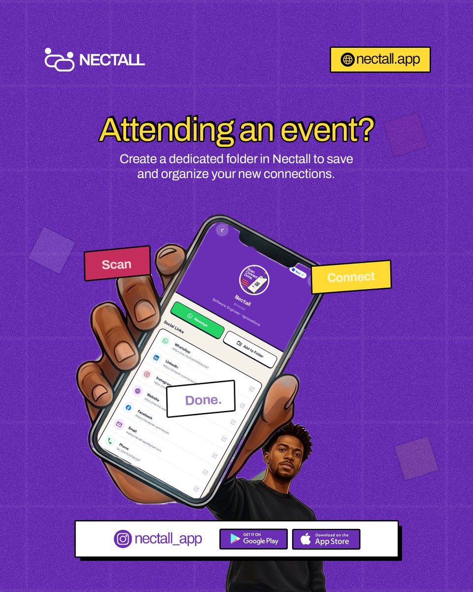 nectall_app's tweet photo. Keeping up with the right connections is the real game.

Meet someone new, exchange contacts. 
Add your connections to a folder on Nectall and keep track of who you've messaged, and who you haven't.

Don't attend that next event without downloading Nectall.
#connections #nectall https://t.co/X6c65q5dQf