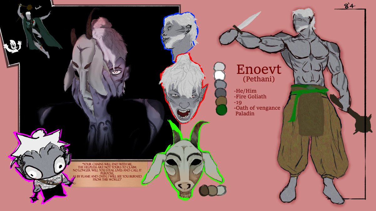 EllisWithArt's tweet photo. Lining up all the art I have of my first dnd character and HE’S A SWEETHEART I PROMISE I JUST LIKE DRAWING HIM EDGY (ehem, ignore the oath of vengeance) 

I need to make more art of him just chilling out 😭 

#dnd #oc #commision #commisionsopen #ocart #art #charactersheet https://t.co/o3ZiSi8jZo