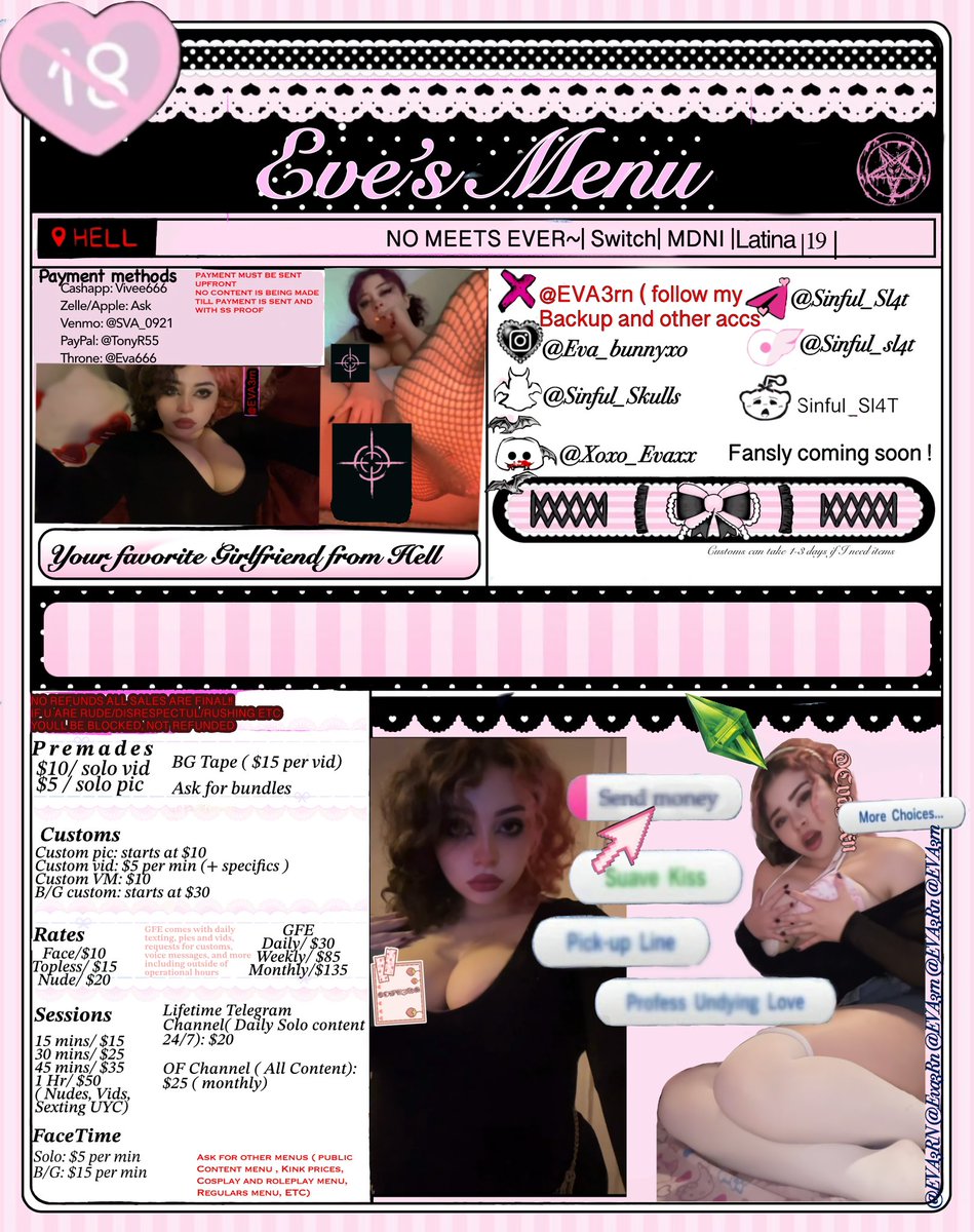 EVA3rn's tweet photo. Menus !!!! HALLOWEEN DEALS ALL MONTH HMU!!! #sellingcontent #buyingcontent #nsfw https://t.co/SwFZUcY2nm