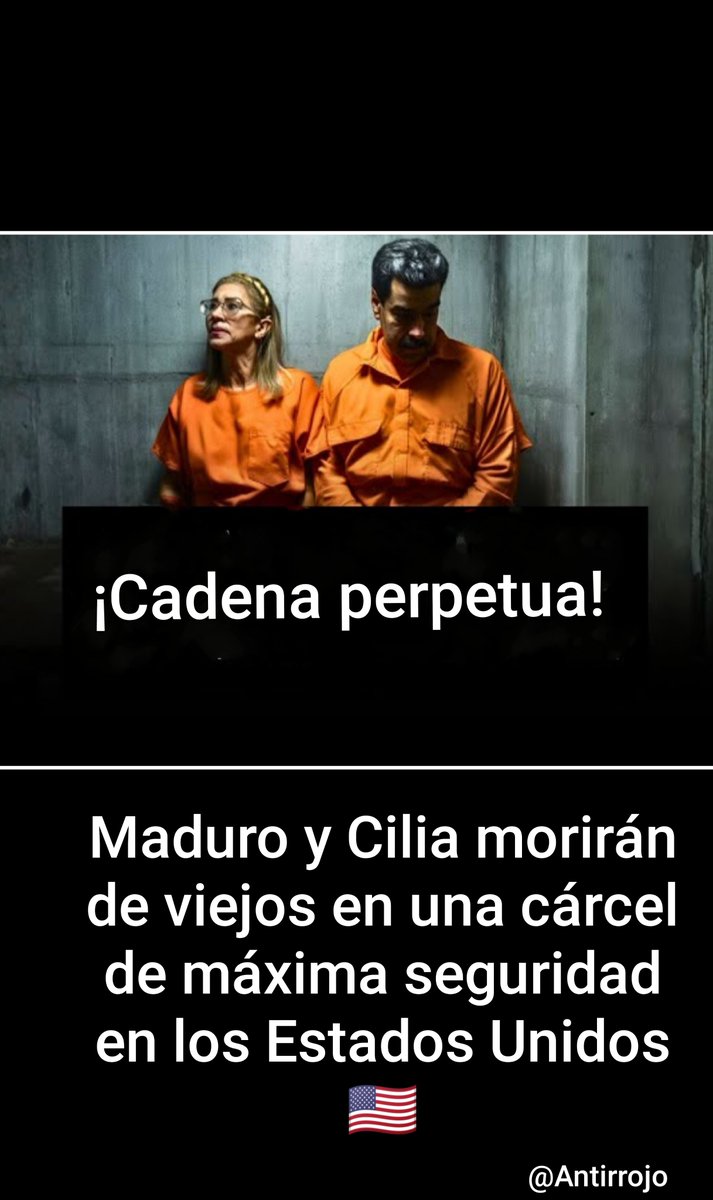 Antirrojo's tweet photo. Para los que andan posteando esos videitos donde dicen que Maduro y Cilia tienen posibilidad de salir en libertad, les tengo una mala noticia: El 1J de 2027,  el juez Alvin K. Hellerstein dará inicio al juicio en la C.F. del Dtto Sur de N.Y. Serán condenados a cadena perpetua⚖️ https://t.co/lI2xaSk8rs