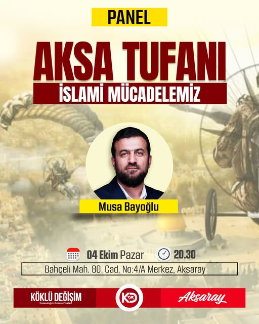 KokluDegisim's tweet photo. Musa Bayoğlu Aksaray’da: Kitap Fuarı’nda İmza Günü, Temsilcilikte Gazze Paneli

📢Bayoğlu, 4 Ekim Pazar günü hem Aksaray 8. Kitap Günleri’nde okurları için kitaplarını imzalayacak hem de Köklü Değişim Aksaray Temsilciliği’nde düzenlenecek özel bir panelle gündemi değerlendirecek.

#KitapGünleri📚
#7Ekim