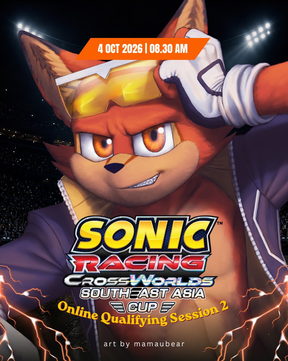 HazcoFox's tweet photo. I'm honored to announce that I'll be participating in the Sonic Racing: CrossWorlds Southeast Asian Cup - Online Qualifying Session 2
Watch it live on my YouTube/Twitch, or join the SEGA SEA server.
Lnks in the reply below 👇
October 4, 2026 | 09.00 WIB / GMT+7
See you there! https://t.co/VAwlyqvp57