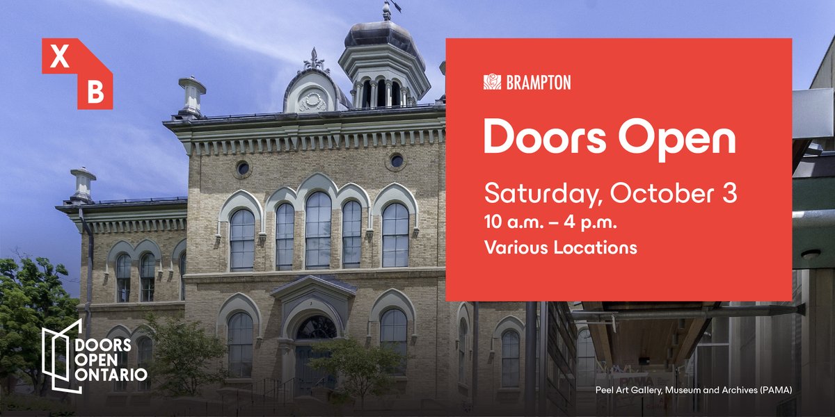 Exp_Brampton's tweet photo. Doors are open across #Brampton today! 🚪 

Spend the day exploring 9 locations through free tours, activities, historical presentations and self-guided visits. 

Start with the Downtown Brampton Heritage Walk at 10 a.m., stop into @visitpama explore the Lorne Scots Regimental Museum or check out activities at @BramptonLibrary. 

Doors Open runs until 4 p.m. Plan your stops 🔗: https://t.co/pWPCu7rFcg