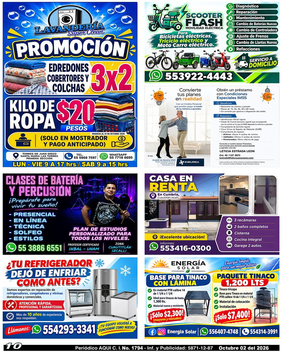 periodicoAQUI's tweet photo. #lavanderia #MovilidadElectrica #prestamos #clasesdebateria #CasaEnRenta #reparacionrefrigeradores #BaseParaTinaco #TINACOS #AQUICUAUTITLÁNIZCALLI
Compártelo, puede ser de utilidad para alguien.
Nuestra Edición Completa en:
https://t.co/nhsGHRahBI https://t.co/MbN1DA96nV