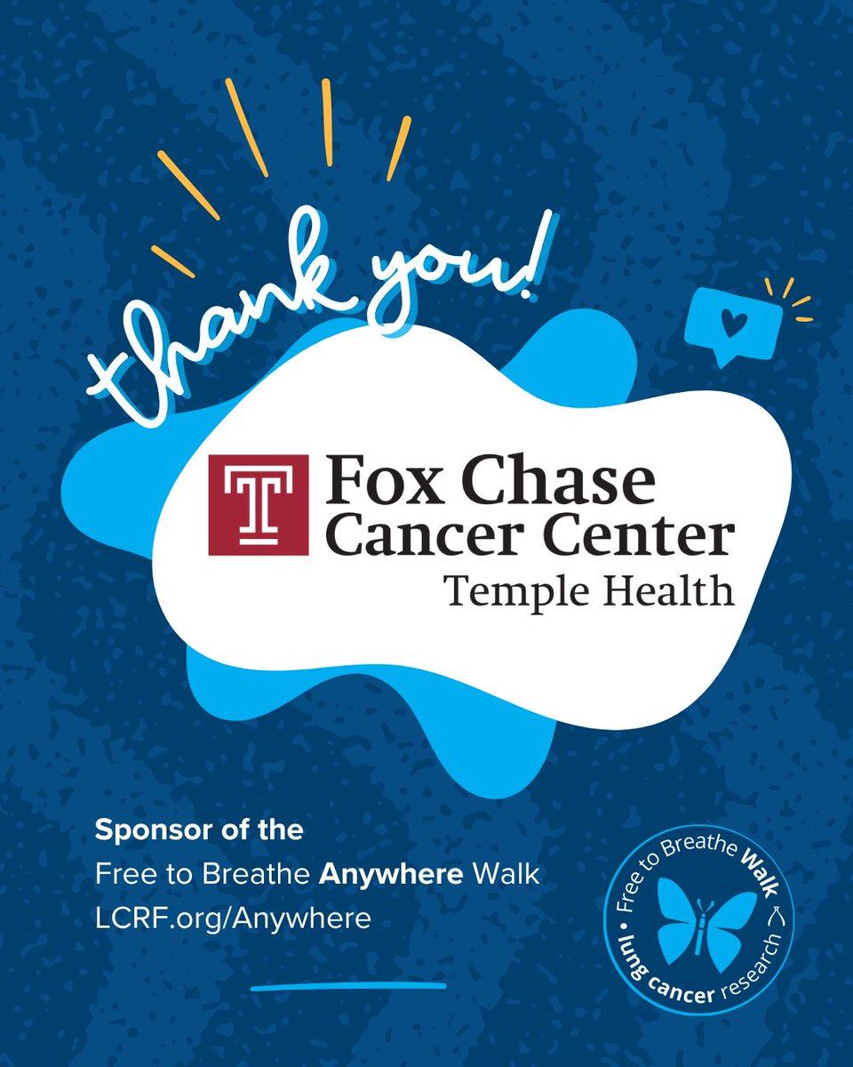 lcrf_org's tweet photo. Thank you to Fox Chase Cancer Center for your support as a sponsor of the Free to Breathe Anywhere Walk! #FreeToBreatheWalk #LungCancer #ThankYou @FoxChaseCancer https://t.co/QXnEkmw5dS