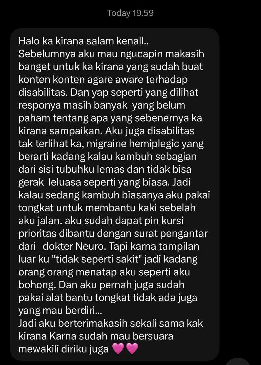 kirarance's tweet photo. ada DM dari salah satu temen disabilitas tak tampak. fasilitas yang aksesibel itu menguntungkan semua pihak.

iya oke mungkin ada yang mikir diksi gue kurang pas. tapi fokus ke apa yang gue bawa. “tapi yang lain ga paham maksudmu” yaudah berarti ini buat yang mau berusaha paham https://t.co/6PVPE3TqXc