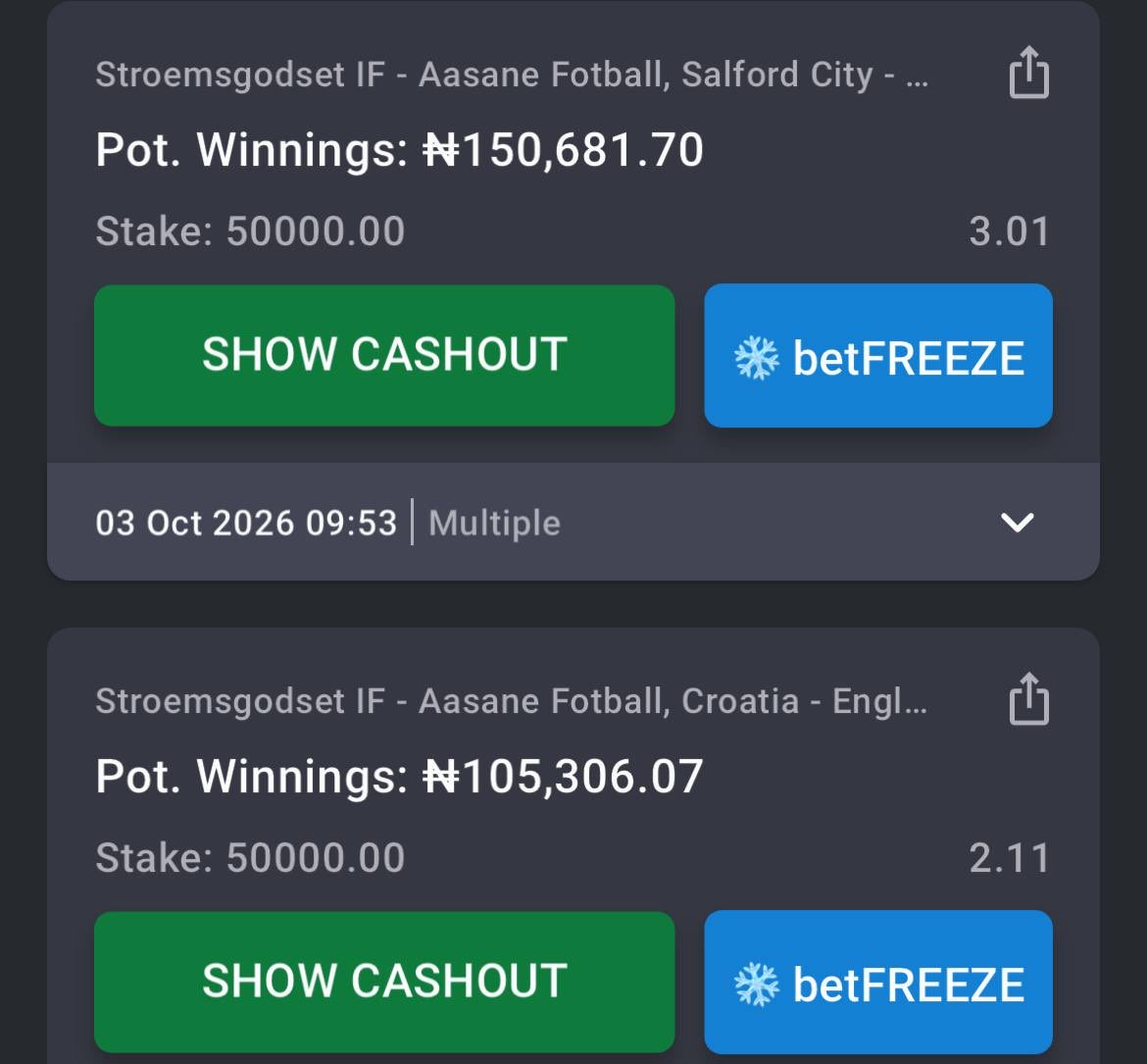 TheFtXMaestro's tweet photo. Today's 2 &amp; 3 Odds “BANKERS” on Bet9ja

Codes: 5TKPWZM || 5TKQ3T8 #Bet9jaCode

#StakeResponsibly 🔞 https://t.co/MSslVTu5A3