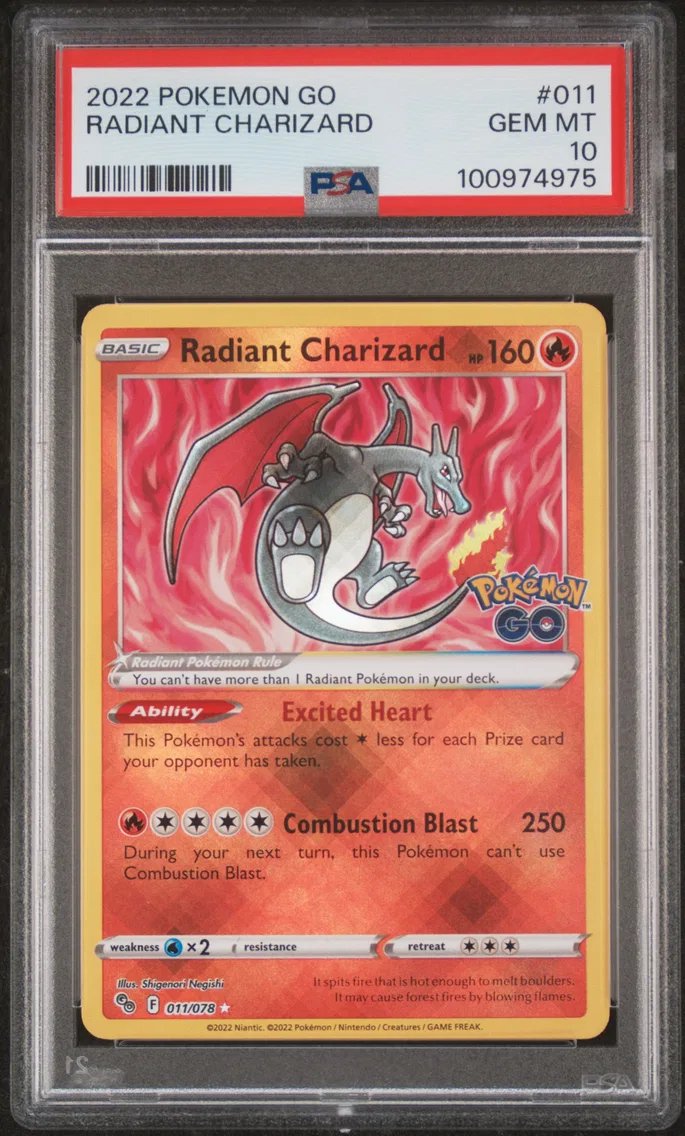 Cltrcash's tweet photo. Lot #012: Radiant Charizard #11 · Pokémon GO · PSA 10

Bought: $150
Recent PSA 10 sales: ~$161, one a day.

https://t.co/LpYO2UmHjR https://t.co/3NuUSovUrM