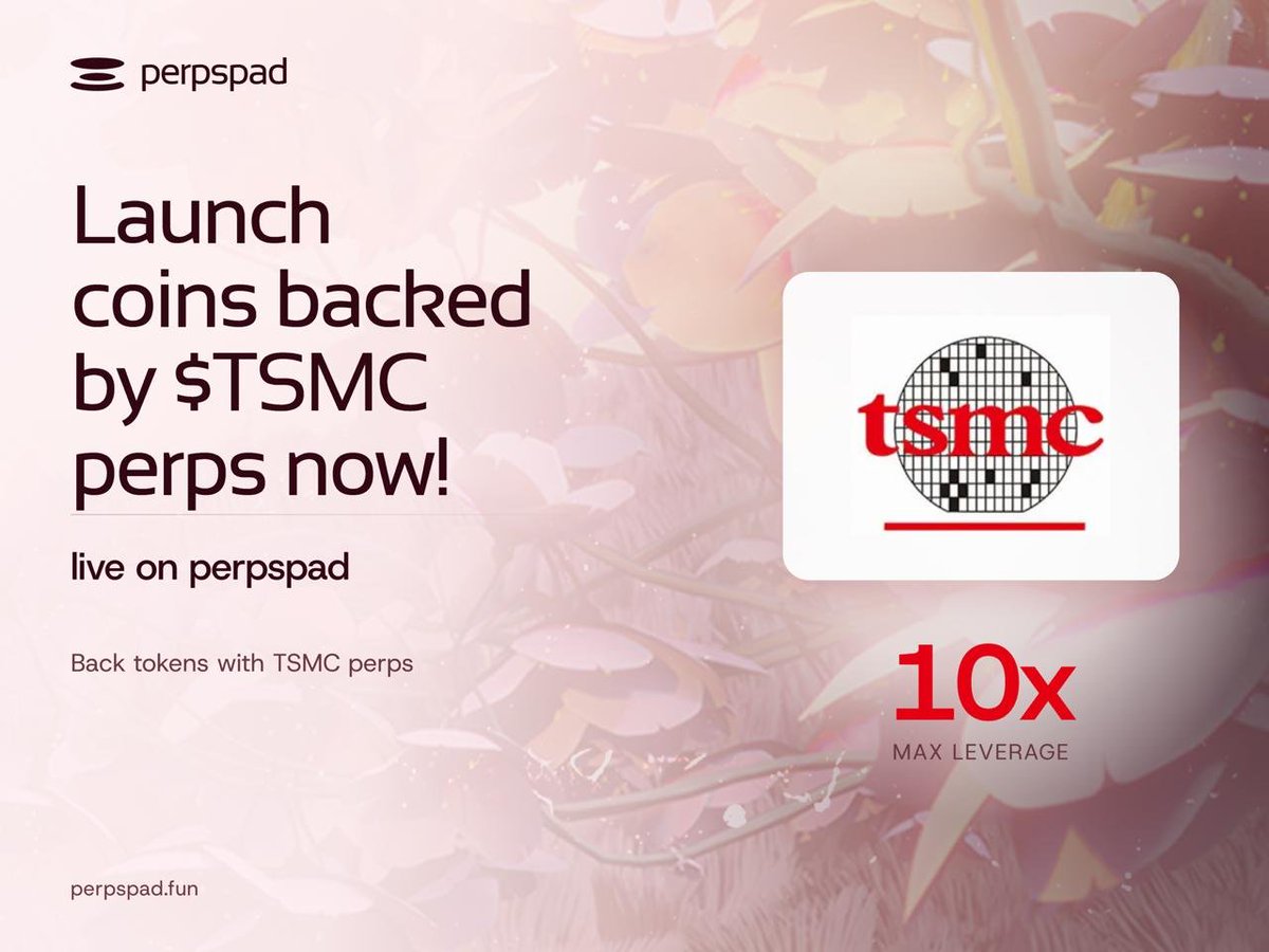 PerpsPadfun's tweet photo. the $TSMC pairing is here.

launch coins backed by $TSMC perps. 

10x max leverage

live on @PerpsPadfun. https://t.co/IVqMszQyQM