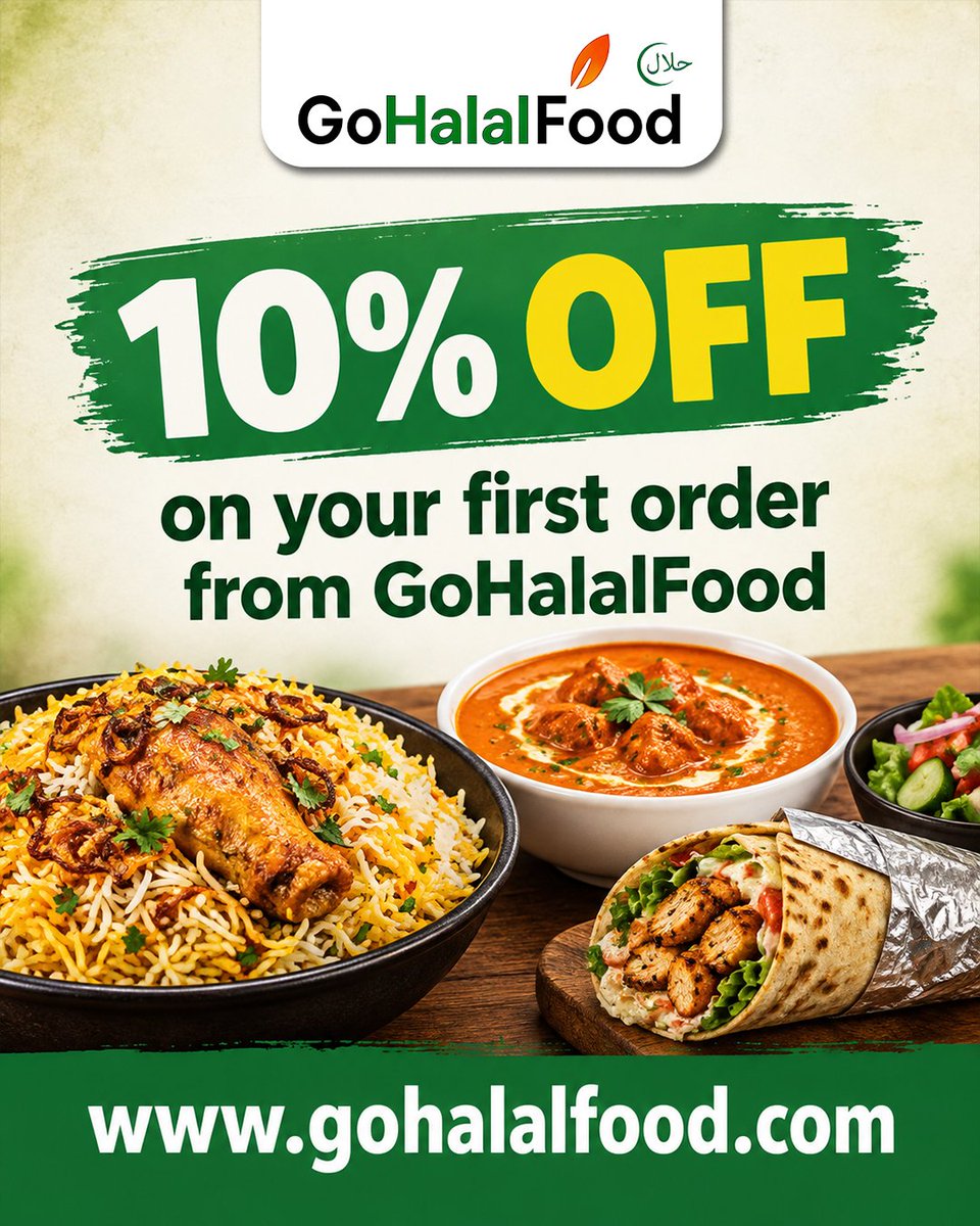 GoHalalFood's tweet photo. ๐ Ready to Enjoy 10% Off Your First Order on GoHalalFood? โจ
โจ CLAIM YOUR 10% OFF TODAY! โจ
๐ https://t.co/zNlUeELVxT
#GoHalalFood #HalalEats #FirstOrderDiscount #BiryaniLovers #HalalFoodie #FoodDelivery #OrderOnline #DoorstepDelivery #DesiFood #CravingSolved https://t.co/dyc8R3OHTb
