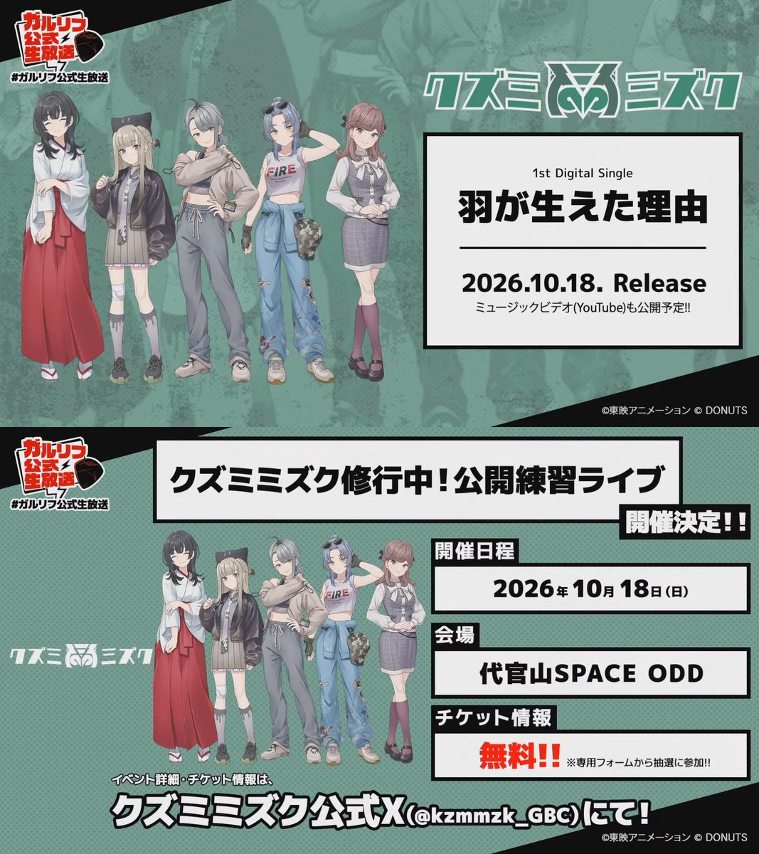 GirlsBandCryOoC's tweet photo. And on October 18th, KUZUMI MIZUKU will debut with their first song! "The Reason Wings Grew"
Really curious what style of rock they'll aim for!

Here's all their Twitter Accounts:
@kzmmzk_GBC 🎶🎵

@an_kzmmzk 🎤🎸
@mana_kzmmzk 🎸🎤
@aina_kzmmzk 🎸🎛️
@kaya_kzmmzk 🎹
@noa_kzmmzk 🥁 https://t.co/2ygL8IOXrw