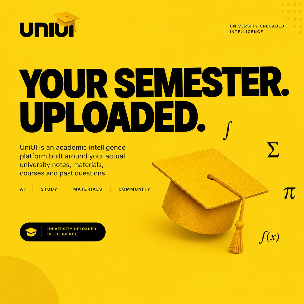 uniui_com_ng's tweet photo. Lecturer don drop new deadline. Group chat has 300 unread. Your notes dey one jotter, the slides dey Drive.
Enough.
One app. Your whole semester. Notes, deadlines, class groups, progress.
V2 is coming. https://t.co/ZkLOvYDaKq