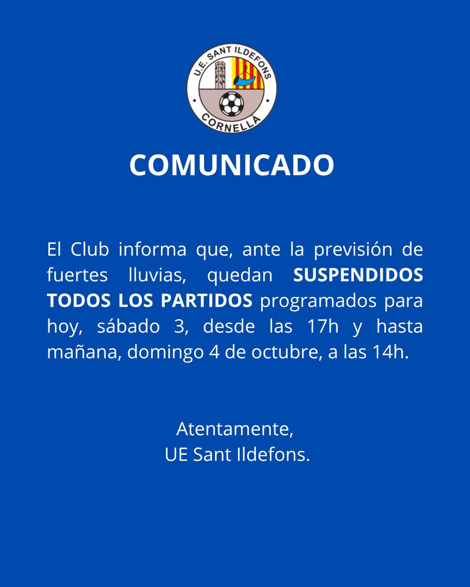 uesantildefons's tweet photo. 🚨 COMUNICADO | Suspensión de partidos. 

#YoSoyDelSani 💙 https://t.co/dly9rWodIJ