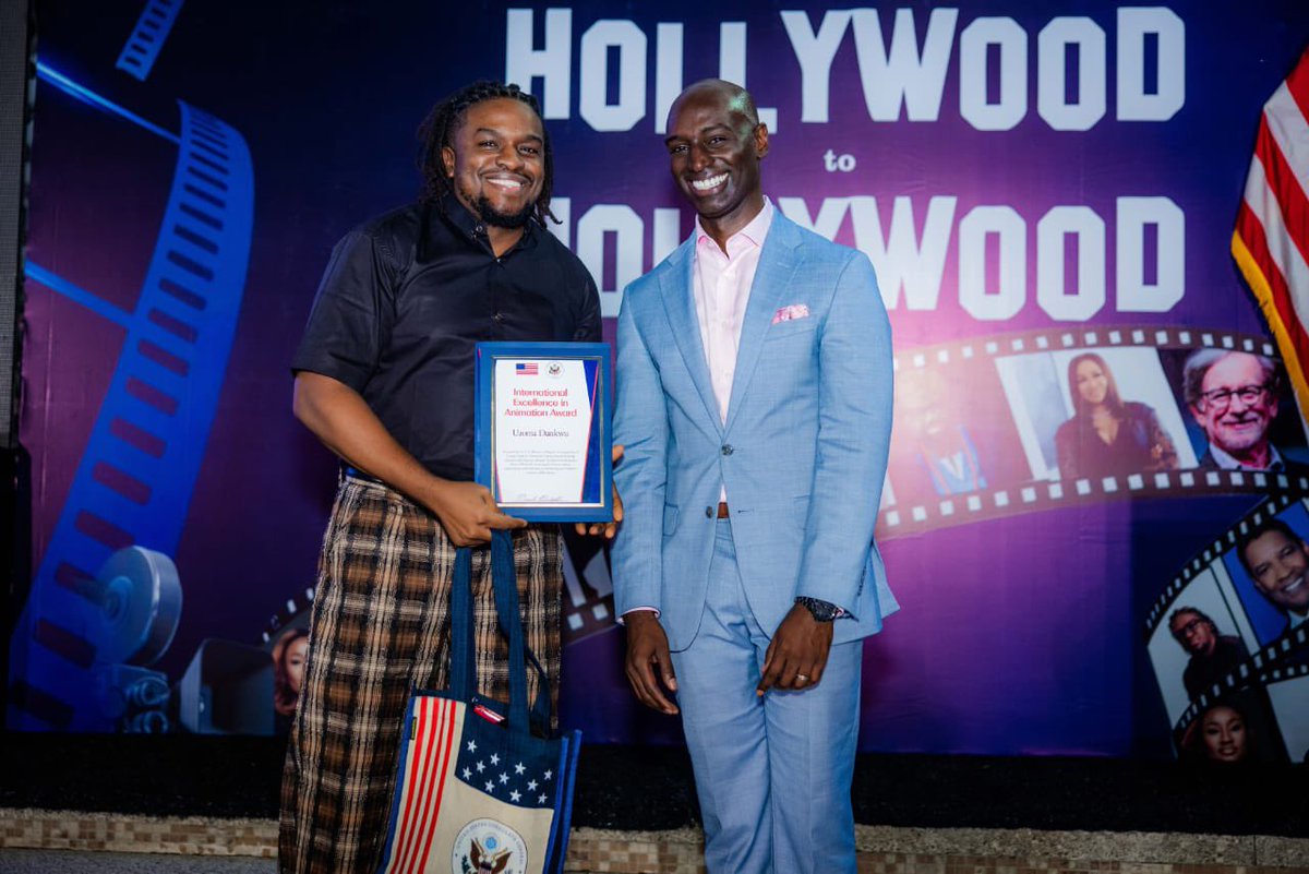 UzomaDunkwu's tweet photo. I'm grateful to be honored with an "International Excellence In Animation Award" by the US Mission in Nigeria.
This is a much needed recognition for Nigerian talents in Animation and an explosive encouragement for the animation industry in Nigeria.
#uzomadunkwu #USMission https://t.co/hODa9nBKZR