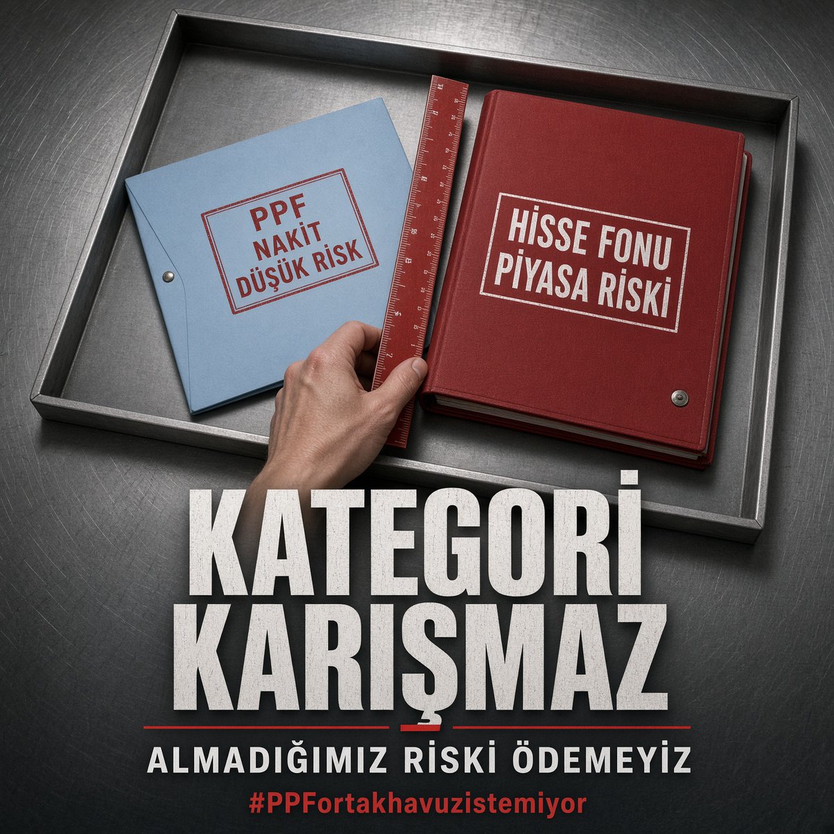 orskyai's tweet photo. PPF’yi bilerek seçtik. Düşük getiriye razıydık. Risk almadık.

Para piyasası fonu ayrı kategori. 
Hisse senedi fonu ayrı kategori. 
Biri nakit ürünü. Diğeri piyasa riski.

Şimdi ikisini ortak havuza koyup, almadığımız zararı bize bölüştürmek istiyorlar.

Alın teriyle girilen düşük riskli fon, batık hisse fonunun açığını kapatamaz.

Her fonun varlığı kendine.
PPF ayrı değerlendirilsin. Ortak havuz olmasın.

#PPFortakhavuzistemiyor