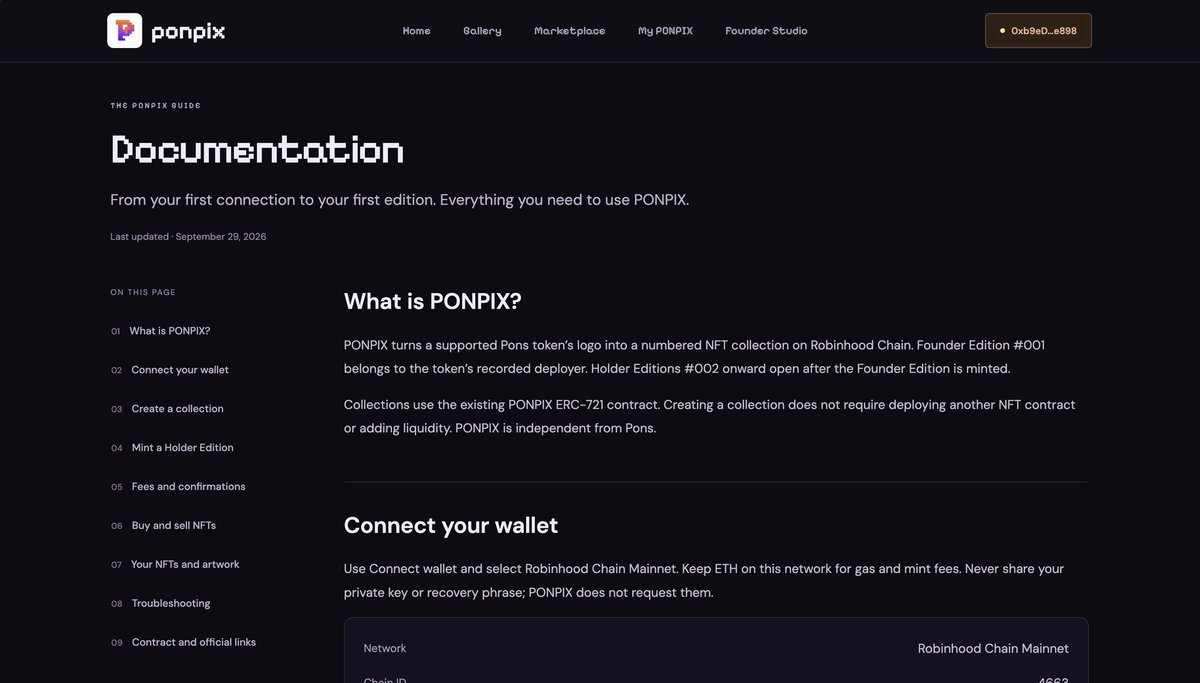 PonpixdotFun's tweet photo. New to PONPIX? Start with the docs 📖

Follow the step-by-step guide to connect your wallet, create a collection, and mint your first NFT. Check the requirements and fees before you confirm.

Read the guide → 
https://t.co/8W8Kaa1bFh https://t.co/oUM7w97QD8