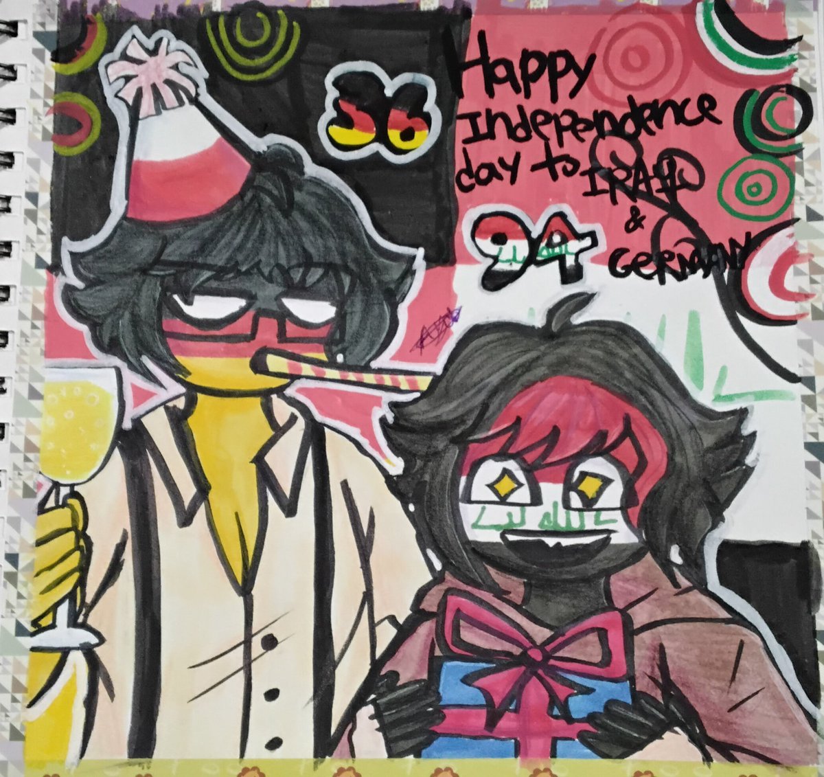 Aya2016arts's tweet photo. Happy birthday to Germany and Iraq!!🇩🇪🇮🇶❤️❤️❤️❤️❤️
•
#countryhumans #countryhumansgermany #countryhumansiraq #chtwt #myart https://t.co/LaPY2EqgPj