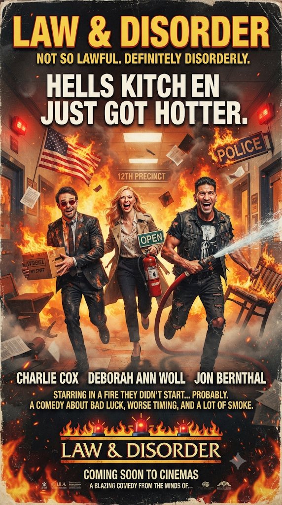 movierulez150's tweet photo. #Ai #AiArt #Concept #Poster #Law #Disorder #JonBernthal #DeborahAnnWoll #CharlieCox #HellsKitchen #Lawful #LawandOrder #Daredevil #DaredevilBornAgain #MattMurdock #KarenPage #FrankCastle #ThePunisher https://t.co/wwrm5zYDAN