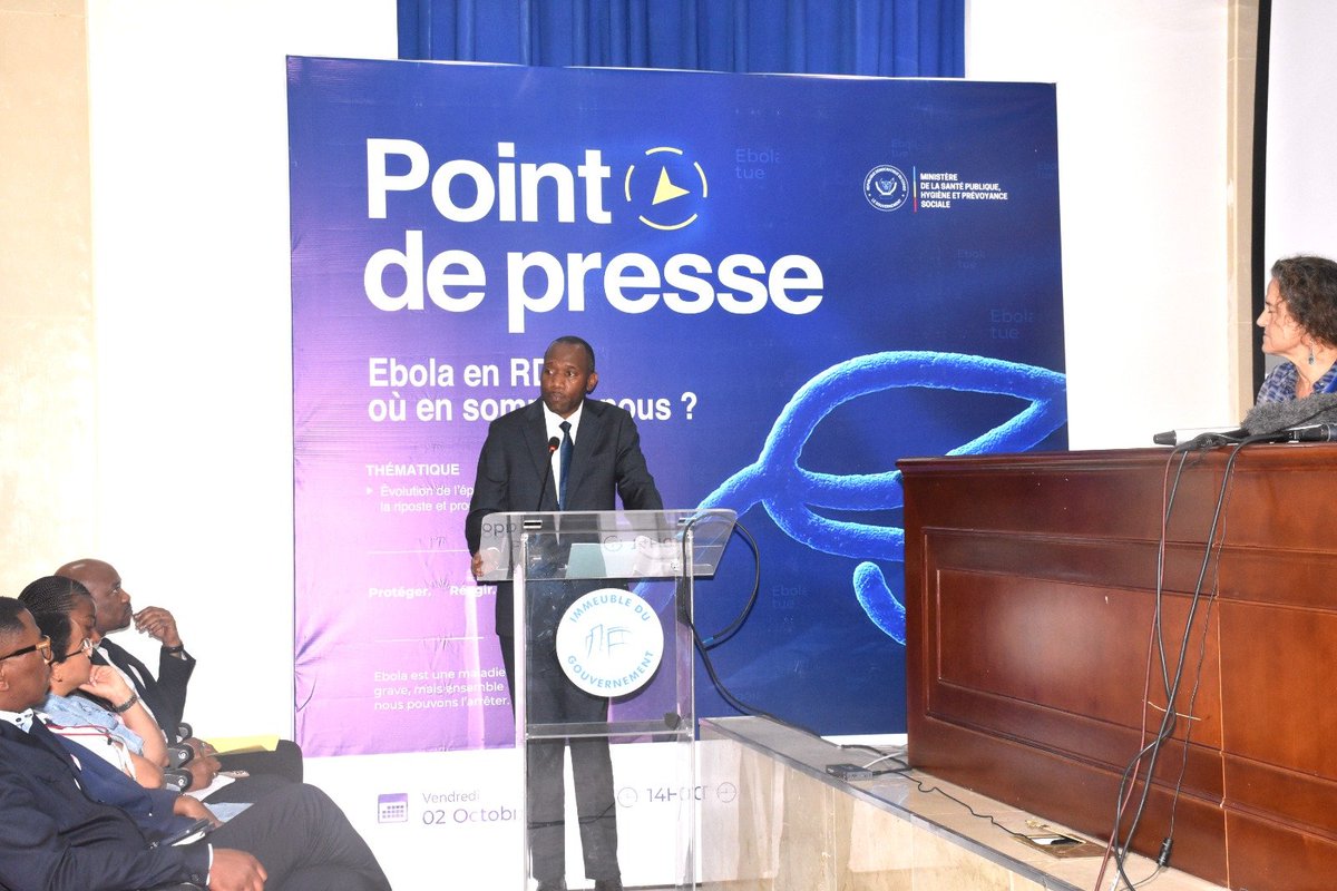 Insprdc's tweet photo. 🦠 #RDC🇨🇩 | #RIPOSTE EBOLA : LA SITUATION SOUS CONTRÔLE, LA VIGILANCE MAINTENUE. 

📍 Kinshasa, 2 octobre 2026.

Lors d’un point de presse, le Ministre de la Santé, le DG de l’#INSP, @Dr Mwamba Kazadi Dieudonné, et la Représentante de l’#OMS en #RDC ont fait le point sur l’évolution de la Maladie à Virus Ebola.

🔬 Coordonnateur de la riposte, l’#INSP assure la coordination stratégique multisectorielle et veille à l’alignement des interventions des partenaires sur les priorités nationales.

Cette gouvernance repose sur un principe structurant : un seul plan, un seul budget, une seule coordination, pour renforcer la cohérence, la complémentarité et la traçabilité des actions.

La situation étant sous contrôle, les équipes restent pleinement mobilisées sur le terrain pour renforcer la surveillance épidémiologique, le suivi des contacts, la prise en charge, la prévention et contrôle des infections ainsi que l’engagement communautaire.

➡️ Sous contrôle ne signifie pas fin de la riposte. La vigilance et la mobilisation restent essentielles jusqu’à l’interruption durable de la transmission.

#RDC #Ebola #INSP #RiposteEbola #SantéPublique
@Presidence_RDC @PrimatureRDC @MinSanteRDC