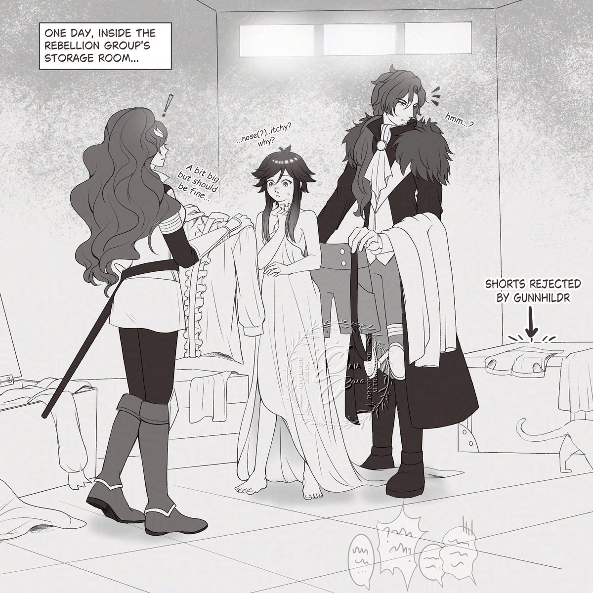GaiaBarArt's tweet photo. "Ahem...Mr. Warrior, DON'T even think about it"
"...Huh??...!!! I WAS LOOKING AT THE CAT. I find #that absurd, too"
*shakes her head* "Yeah, right"
"OI, GUNNHILDR!!"
im so late but anyways #venti #gunnhildr #redhairedwarrior #inktober2026 #day3 https://t.co/vsv8YgxHEg