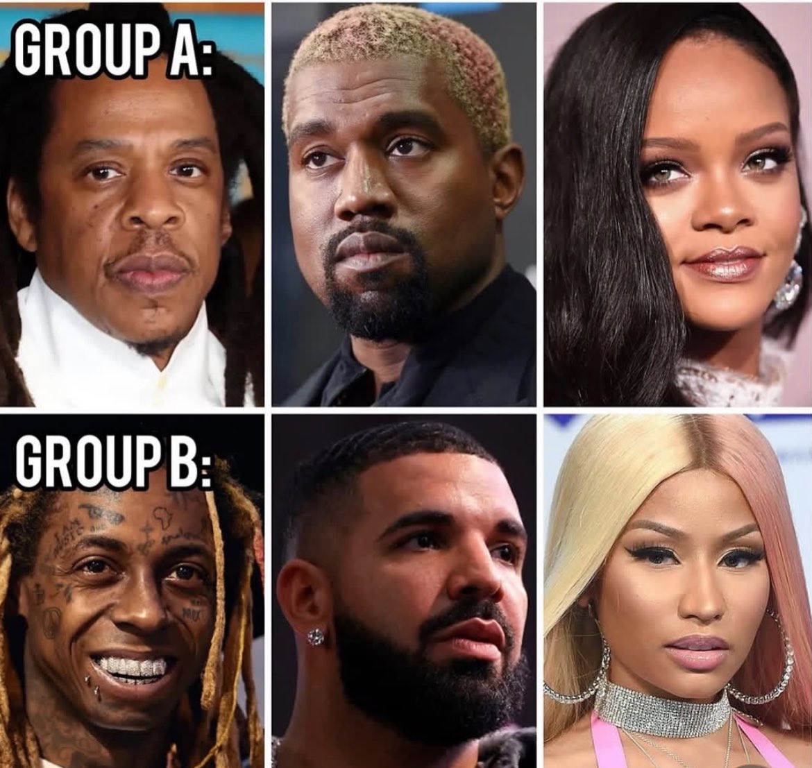 mis__educated's tweet photo. Which do you think has had the bigger impact on music?

 Group A or B? https://t.co/vxtmrUmsGD