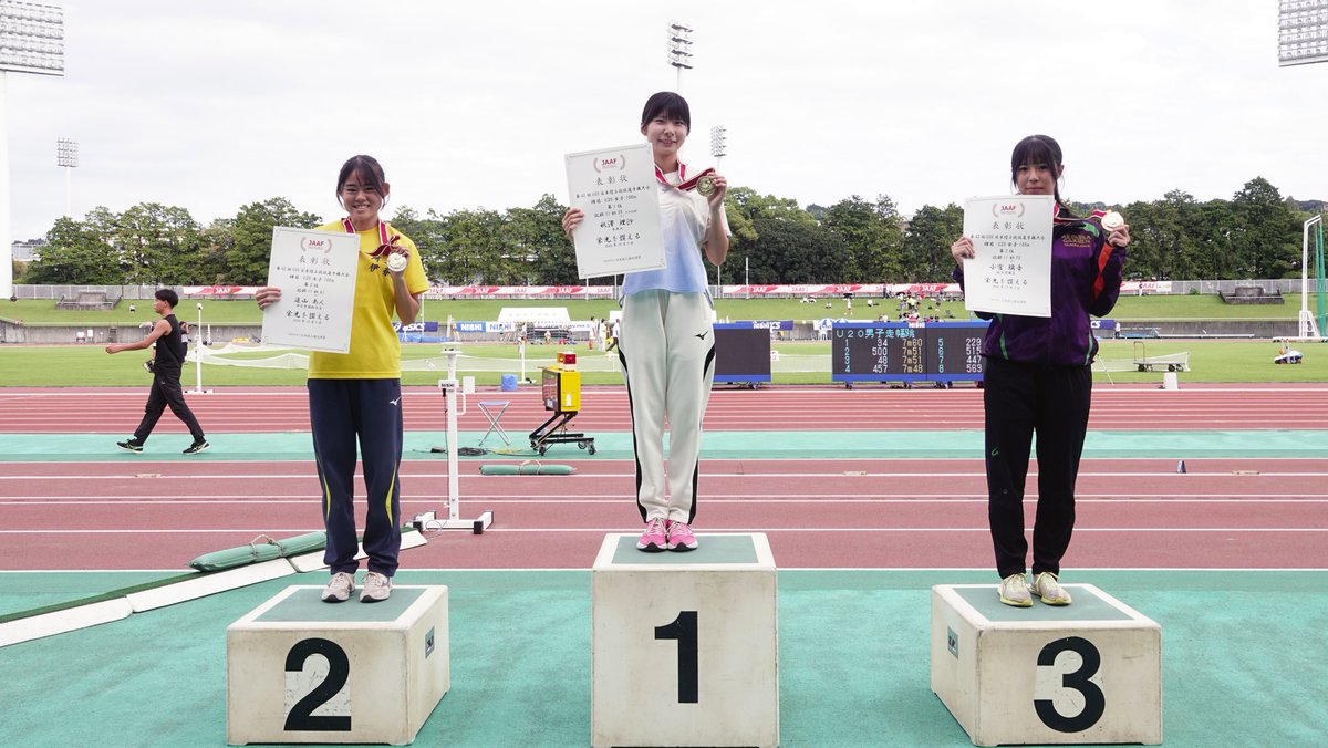jaaf_official's tweet photo. ＼ ✦#U20日本選手権✦／
✨女子100m✨表彰式✨

1位🥇#秋澤理沙
（中央大・新潟）11秒59※大会新

2位🥈#遠山あん
（伊奈学園総合高・埼玉）11秒61

3位🥉#小宮璃音
（秋草学園高・埼玉）11秒72
（風：-0.1m/s）

おめでとうございます🎉

📹1日目見逃し配信⇒https://t.co/K3dyQTX1Wg
✅大会ページ
https://t.co/lJhtcR50Xu
#JAAF #陸上