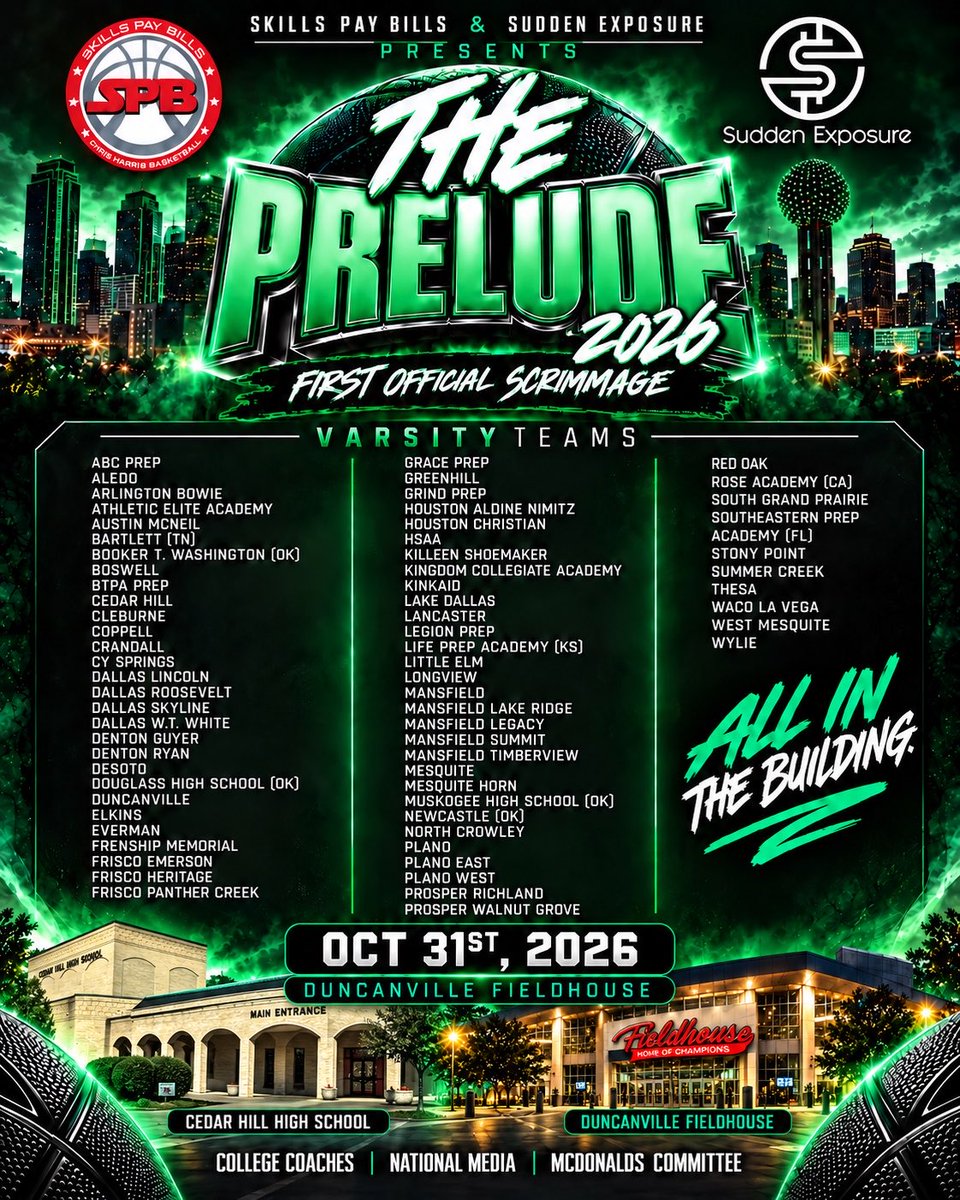 rayg1410's tweet photo. 🚨”THE PRELUDE”🚨

7️⃣5️⃣ High Schools 

🚨ESPN Top 1️⃣0️⃣0️⃣ Players📈

🚨Texas Top 1️⃣0️⃣0️⃣ Players 

🚨McDonalds AA Voters 

🚨Colleges Coaches of ALL Levels

🚨National &amp; Local Media🎤📸

#SkillsPayBills #SuddenExposure https://t.co/Mpt33xBcZQ