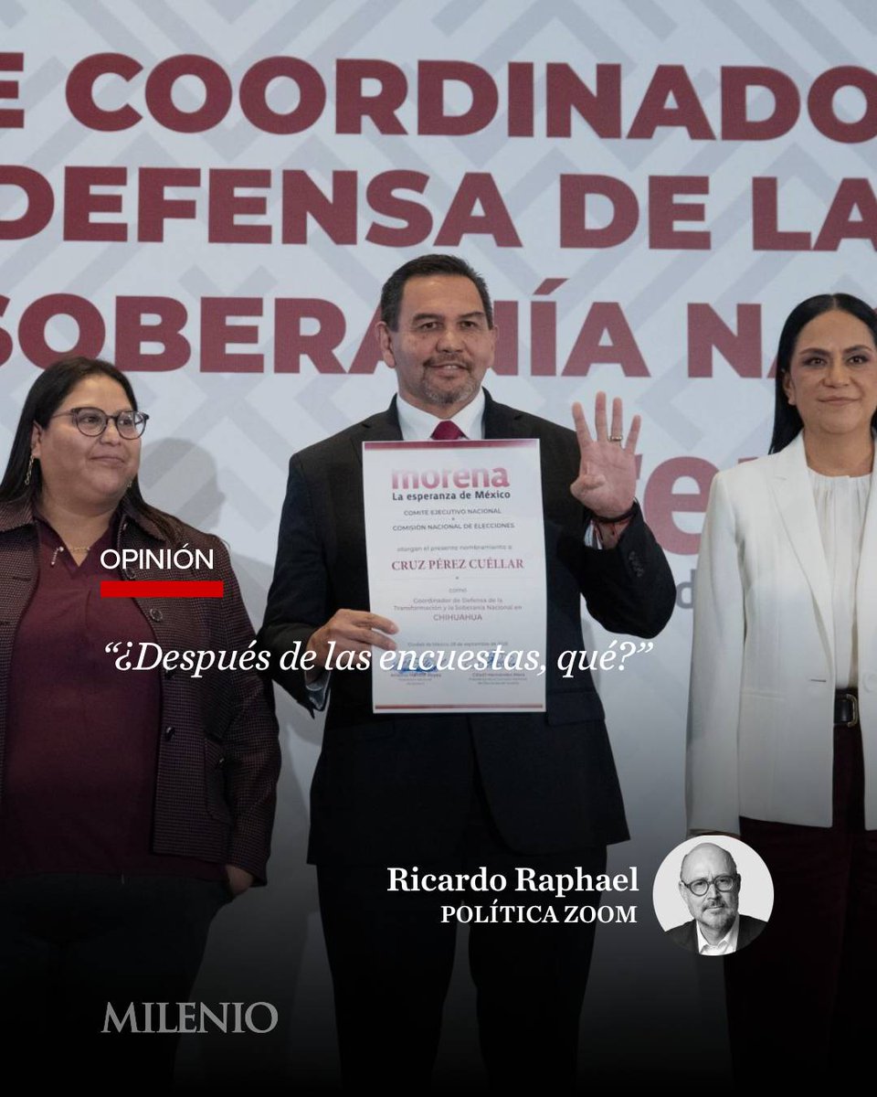 Milenio's tweet photo. #PolíticaZoom | "Baja California Sur está entre las entidades donde Morena corre mayor riesgo de perder la gubernatura. En Chihuahua se tomó una decisión arriesgada al elegir a Cruz Pérez Cuéllar; su contrincante del PAN, Marco Bonilla, alcalde de la capital, está entre los mejor calificados del país"

✒️ Lee la #opinión de @ricardomraphael  
https://t.co/9bQHIsuzvK
