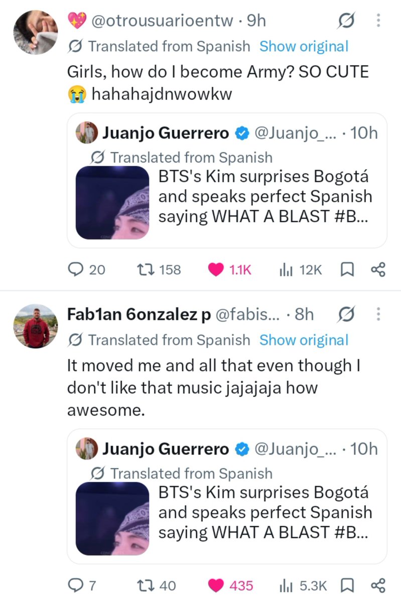 thvismuse's tweet photo. ya'll Taehyung’s Spanish ment has gagged locals across every platform, he’s going viral as we speak😭 https://t.co/gahflMhsYg