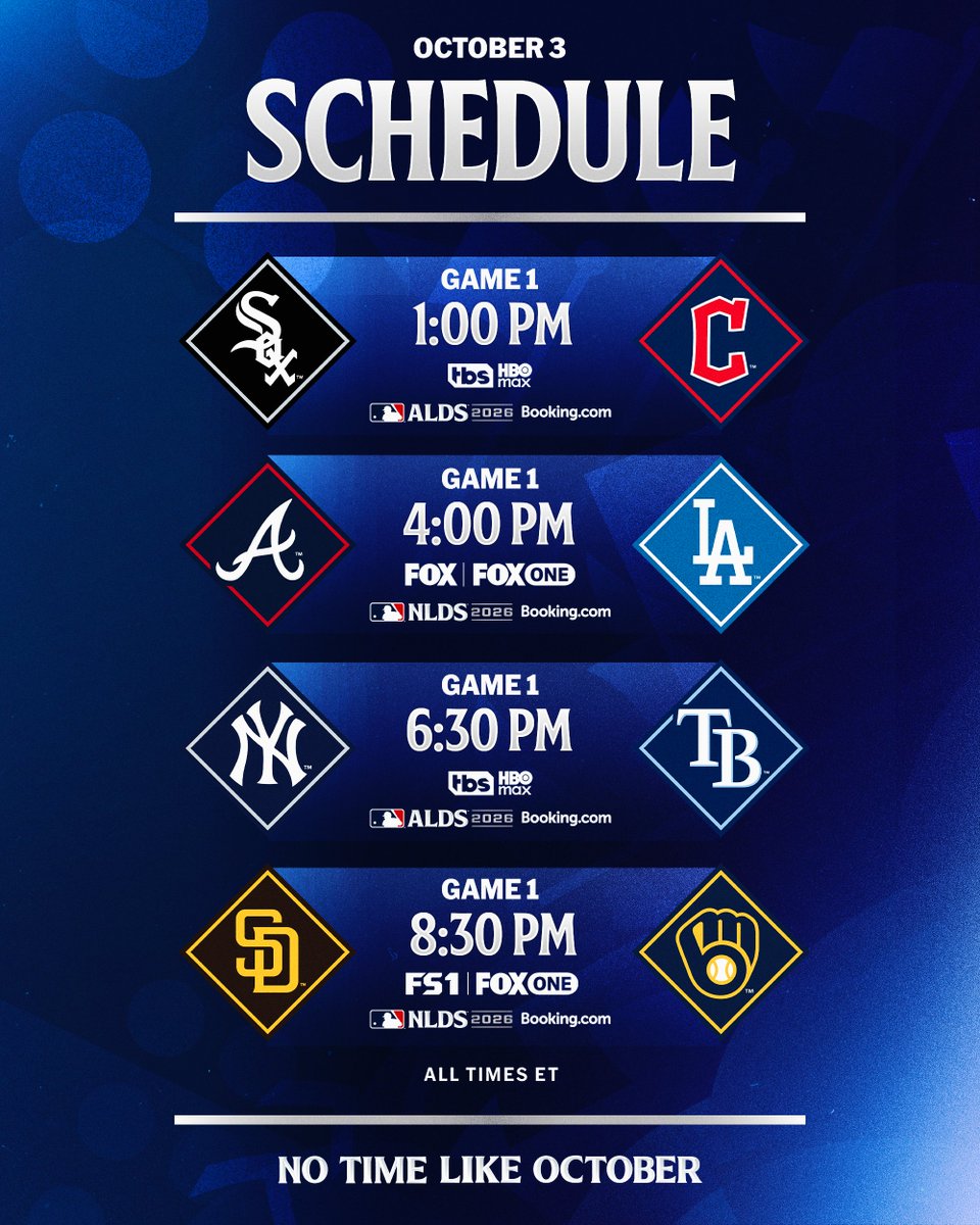 The Division Series is here!

A full day of Postseason baseball is on the way 🫡 
 [📷](https://pbs.twimg.com/media/HTtkr7oXMAAB0p2.jpg) https://pbs.twimg.com/m
