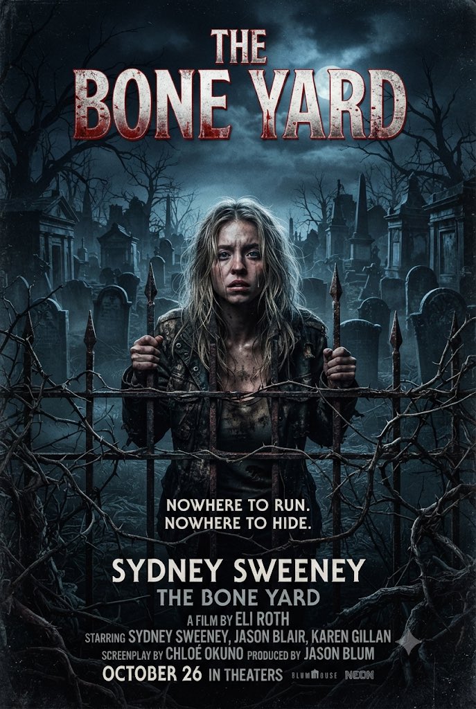 movierulez150's tweet photo. #Ai #AiArt #Concept #Poster #Horror #TheBoneYard #SydneySweeney #Terror #Graveyard #EliRoth #JasonBlum https://t.co/oNSRGbcyfl