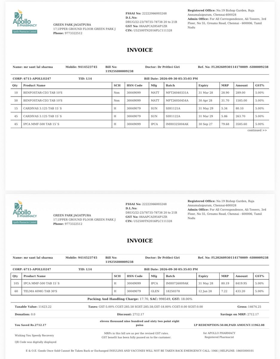 sanjaygaur08's tweet photo. @ApolloPharmacy @Apollo_Pharmacy Here is the invoice for order number and I have dm the contact details as well. https://t.co/1iO9x2b8hI