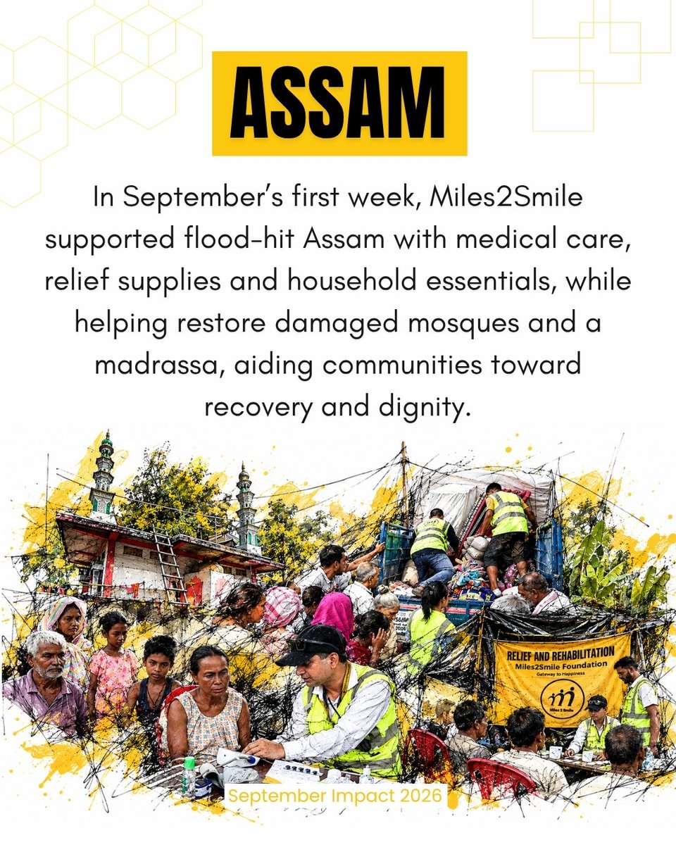 MujtabaAasif's tweet photo. Dear Donors,

With your constant support and trust, together we touched many lives in September, bringing relief, dignity, and hope to families facing some of their hardest days.

In the first week, we stood with flood-hit survivors in Assam, providing medical aid, essential supplies, and rehabilitation support, while helping restore resources at three damaged mosques and a madrassa.

In the second week, Miles2Smile began relief work in Nepal after devastating floods struck Trishuli and nearby areas, reaching survivors and documenting their urgent needs.+
