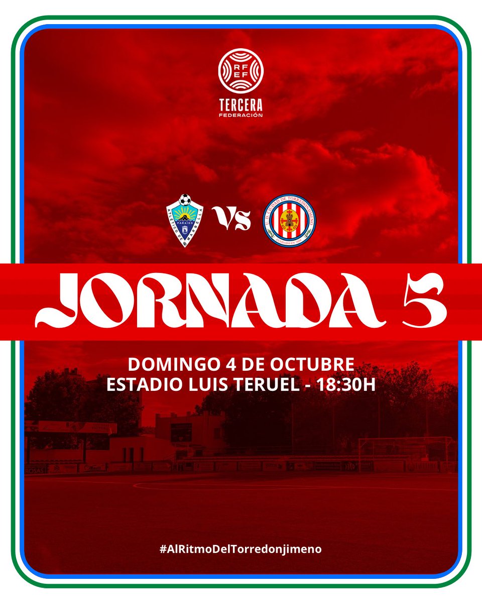 UDCTOFICIAL's tweet photo. ๐
๐๐ข๐ฅ๐๐ฅ๐๐ข ๐๐ข๐ก๐๐๐ฅ๐ ๐๐๐ข
Domingo 4 de octubre a las 18:30H en el Estadio Municipal Luis Teruel se disputarรก el #AtlรฉticoMarbellaUDCT ๐ฅ
๐บ https://t.co/JZAj8C2U2q
#VamosUDCT #AlRitmoDelTorredonjimeno #UDCT https://t.co/HrELZJgjYN