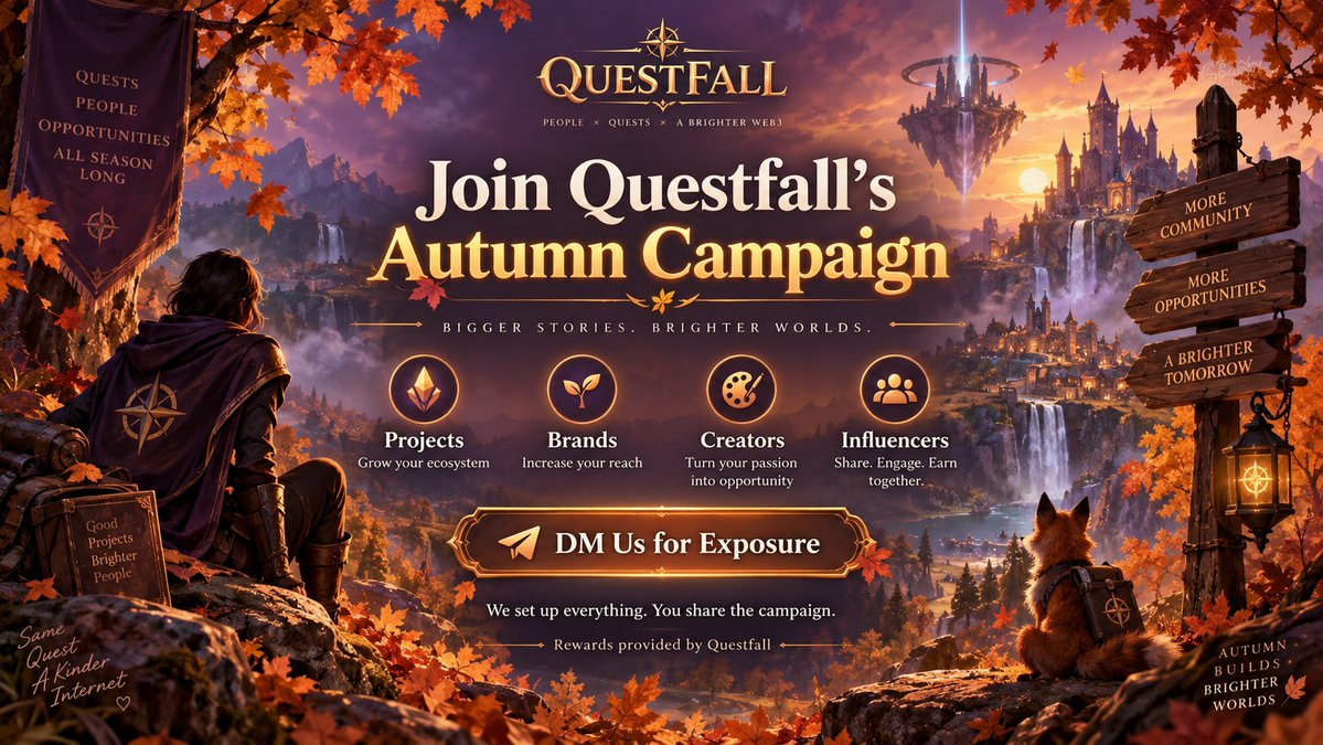 QuestfallHQ's tweet photo. 🍂 Join Questfall’s Autumn Campaign — 4 partner spots left.

If you’re a project, #brand, #creator, or #influencer looking for more exposure and community engagement, we’d love to have you involved.

We handle the full campaign setup.
You simply share it with your audience.

🎁 Rewards provided by Questfall
⚙️ Campaign setup handled by us

Interested? DM us to claim a spot.

#Web3Projects #Web3Marketing #BrandPartnerships #CryptoCommunity #Questfall