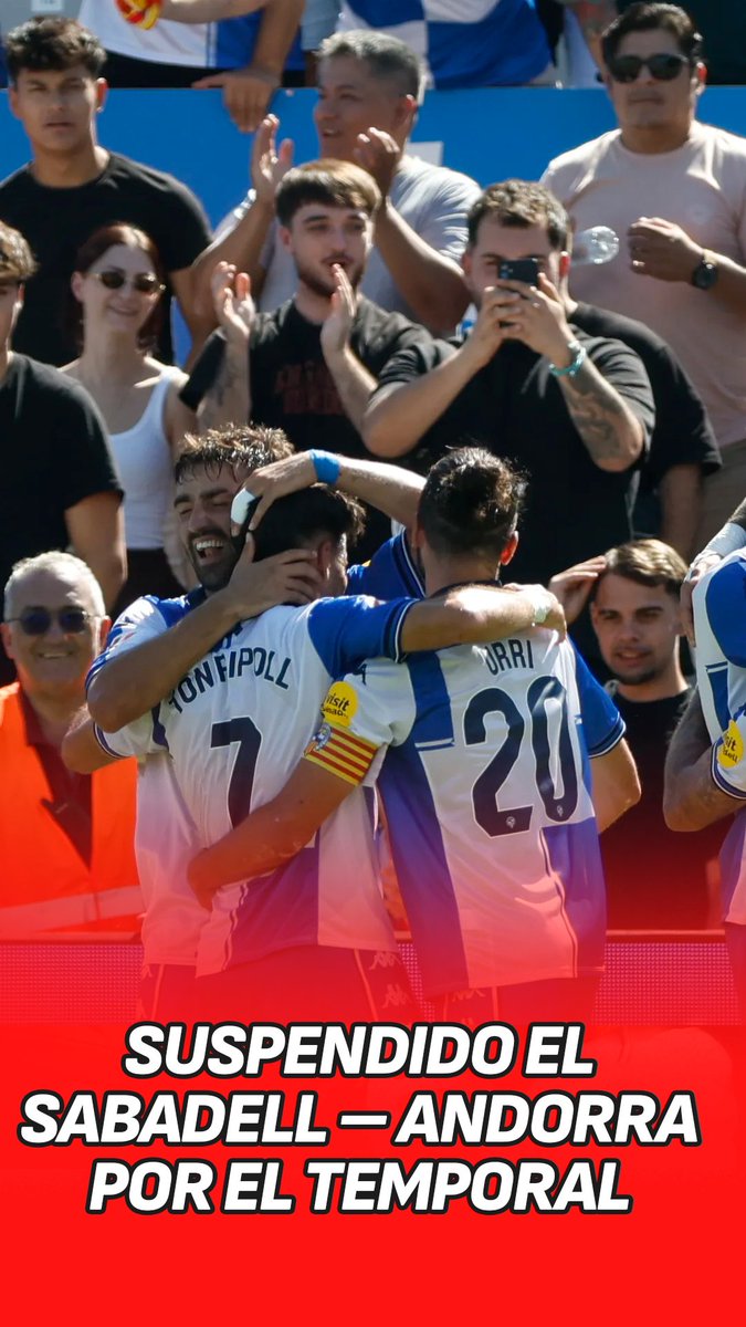 diarioas's tweet photo. ❌ Suspendido el Sabadell – Andorra por el temporal

🌧️ El partido previsto para este sábado 3 de octubre a las 18:30 horas ha sido suspendido debido al fuerte temporal por Barcelona y alrededores https://t.co/XoPRCv3jbY
