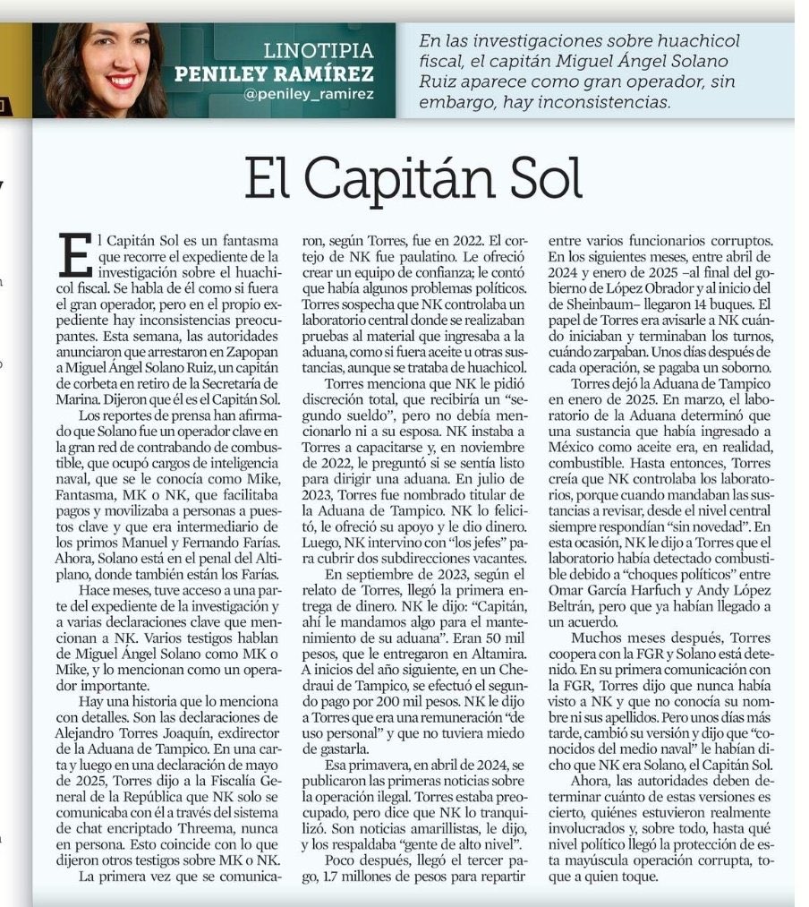ferbelaunzaran's tweet photo. Lean a @peniley_ramirez sobre el recién detenido👇.

El Capitán Sol

“En esta ocasión, NK le dijo a Torres que el laboratorio había detectado combustible debido a ‘choques políticos’ entre Omar García Harfuch y Andy López Beltrán, pero que ya habían llegado a un acuerdo” https://t.co/vifzsvFIWJ
