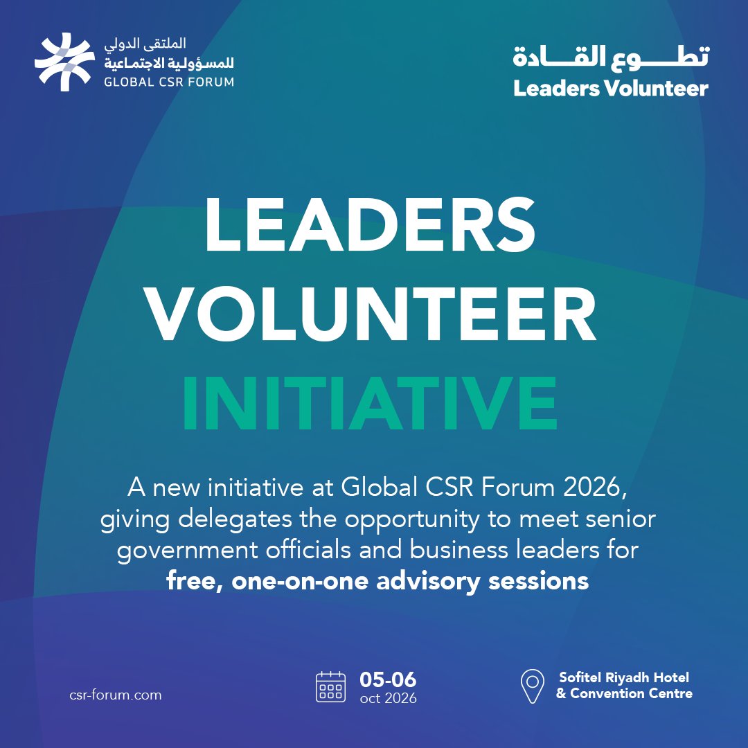 GlobalCSRForum's tweet photo. One conversation can turn experience into impact.

The Leaders Volunteer Initiative at #GlobalCSRForum2026 connects registered attendees with senior government officials and business leaders through free, one-on-one advisory sessions.

Limited sessions available. Book your session: https://t.co/PV63nWiGd8