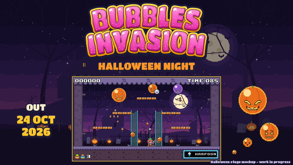 gsdinteractive's tweet photo. 🎃 Bubbles Invasion erscheint am 24. Oktober!
Eine Woche vor Halloween kommt unsere remasterte Version klassischer Bubble-Arcade-Action für Windows auf itch​.io. Ein spezielles Halloween-Level ist auch in Arbeit. Hier ein erster Blick.👻
Schnapp dir einen Freund für lokalen Koop! https://t.co/dBpq4AbIVc