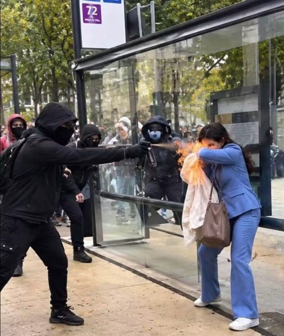 Shirink_13's tweet photo. Women are not safe in France. 
Macron’s regime needs to fall. https://t.co/hcvajVAsPZ