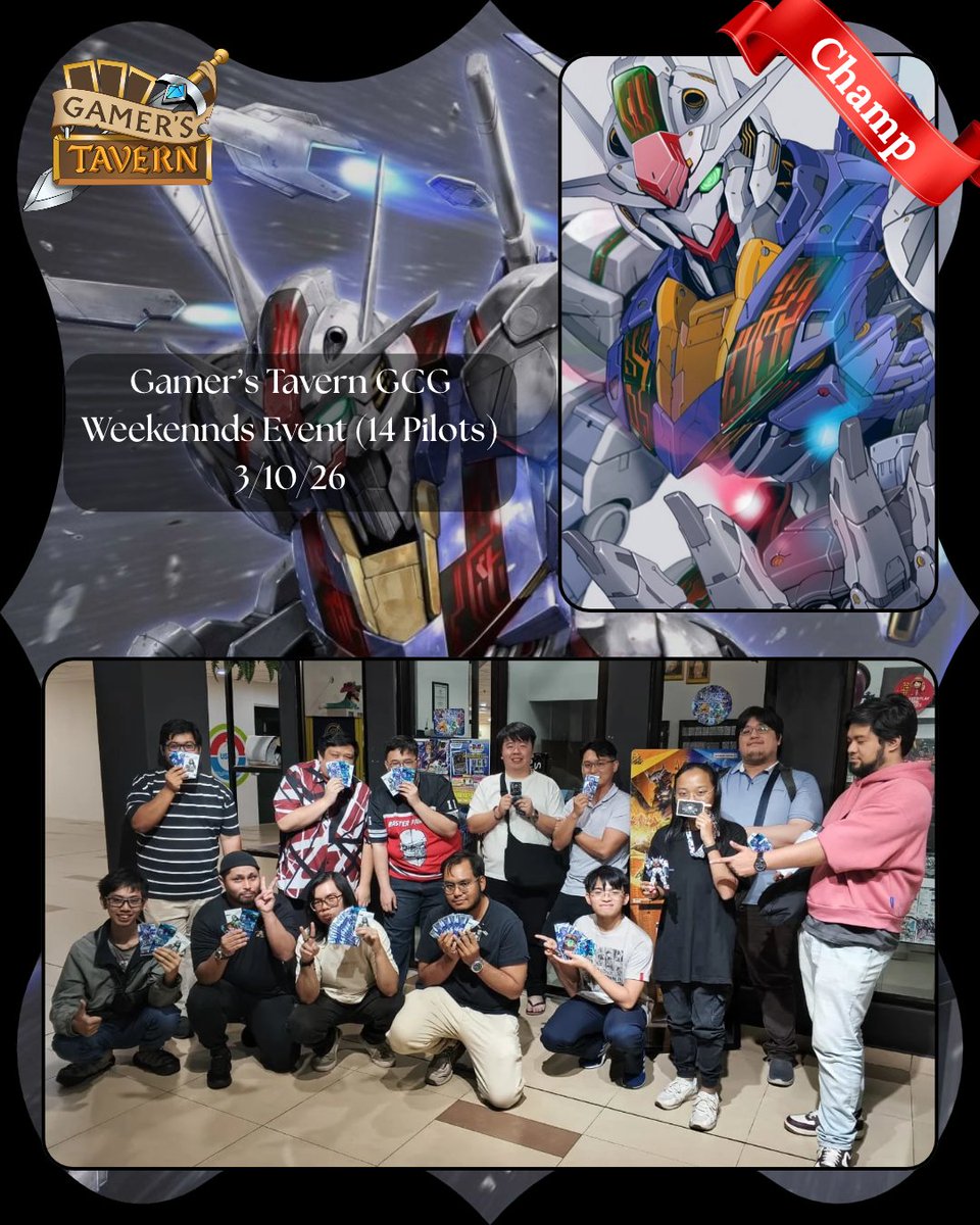 GamersTavernBN's tweet photo. 🇧🇳Gamer's Tavern Gundam Weekly Event (03/10/26) Results!!🎊✨
🥇 Adham 🔴⚪Aerial
🥈 Raziq 🔵🟣IBO Marine
🥉 Azhan 🟢🔴CB
Deck Distribution:- (14 Pilots).
#Gamerstavern #Brunei #BruneiLocalTCGStore #Gundam #TCG #Gundamtcg #Bandai #BandaiTCG https://t.co/rNFt08Jxrp