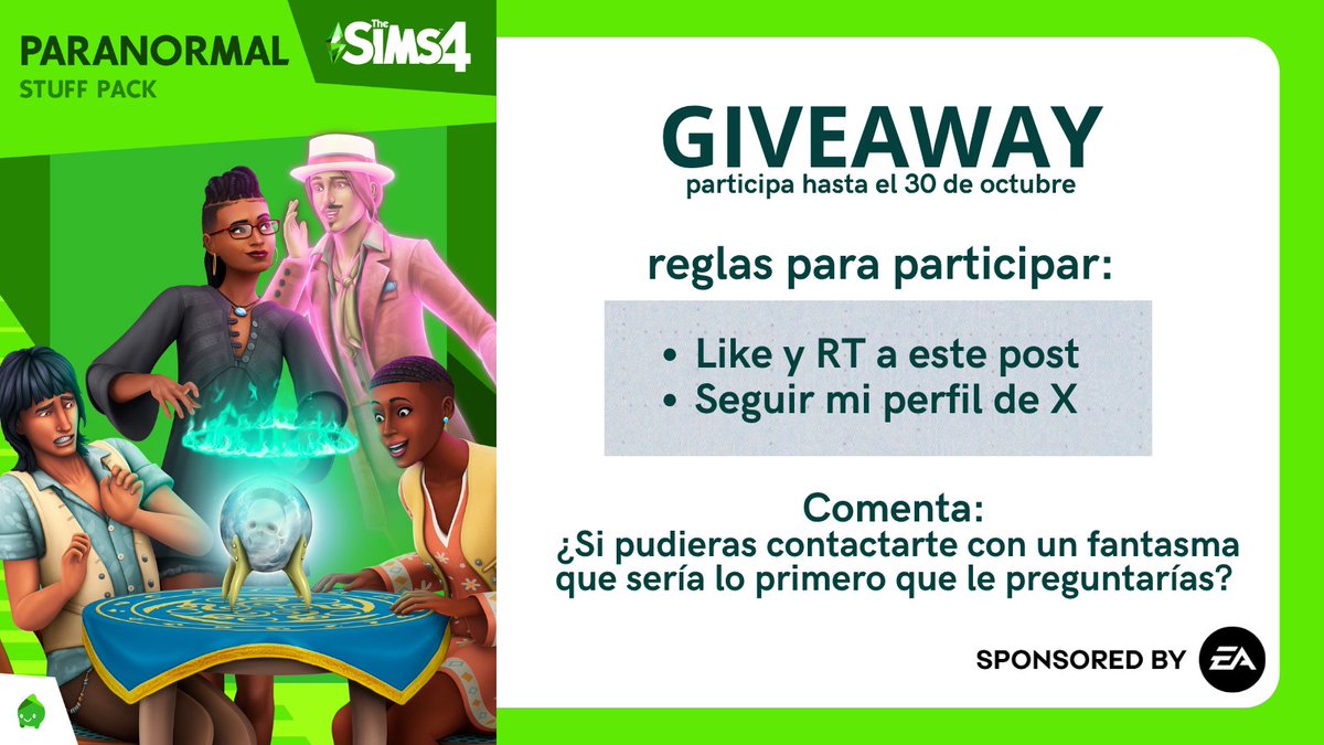 TheNooboosimmer's tweet photo. 📢¡¡¡Alerta de Sorteo!!!
Gana Un codigo para el pack Fenómenos Paranormales para EA APP 
Para participar solo sigue las instrucciones.  
Tienes tiempo hasta el 30 de Octubre  
¡Mucha suerte a todos!
Gracias a #EACreatorNetwork por esta oportunidad. #ad #simspartner #sponsoredbyea https://t.co/VoBOb0lZyJ