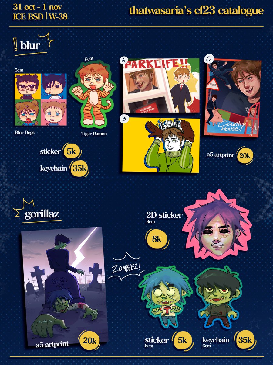 thatwasaria's tweet photo. [↻+♡ Are appreciated!]

My batch 2 PO for #CF23 is open :D
🗓️ 3 - 10 Oct 2026
📍 Booth W-38 ab | Nyawit
🛒 Pick up, OTS (both days), &amp; Mail order
❤️ Blur, Gorillaz, Evangelion, Genshin Impact (Zhongli, Childe), Vocaloid (Miku, Vflower), Persona 5

🔗 below !!
#CF23Catalogue https://t.co/KxGRciQ9dR