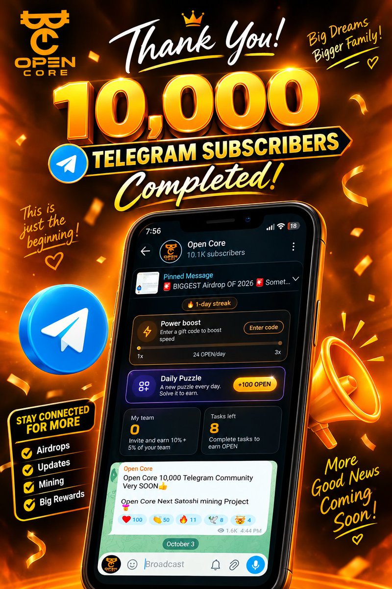 Opencore_ink's tweet photo. 🎉🚀 Milestone Achieved! 🚀🎉

We’ve exceeded 10,000 active users! 🎊🐶

A huge THANK YOU to the amazing Telegram community for the support. We’re building something incredible together, and we’re just getting started! 🌟

Stay tuned for exciting updates—a lot more is coming! 🥳🚀

Only 2 days Complete 10,000 Users ⚡️⚡️⚡️⚡️⚡️

#core #open #opnecor #CoreDAO #Web3 #ecosystem #miningapp