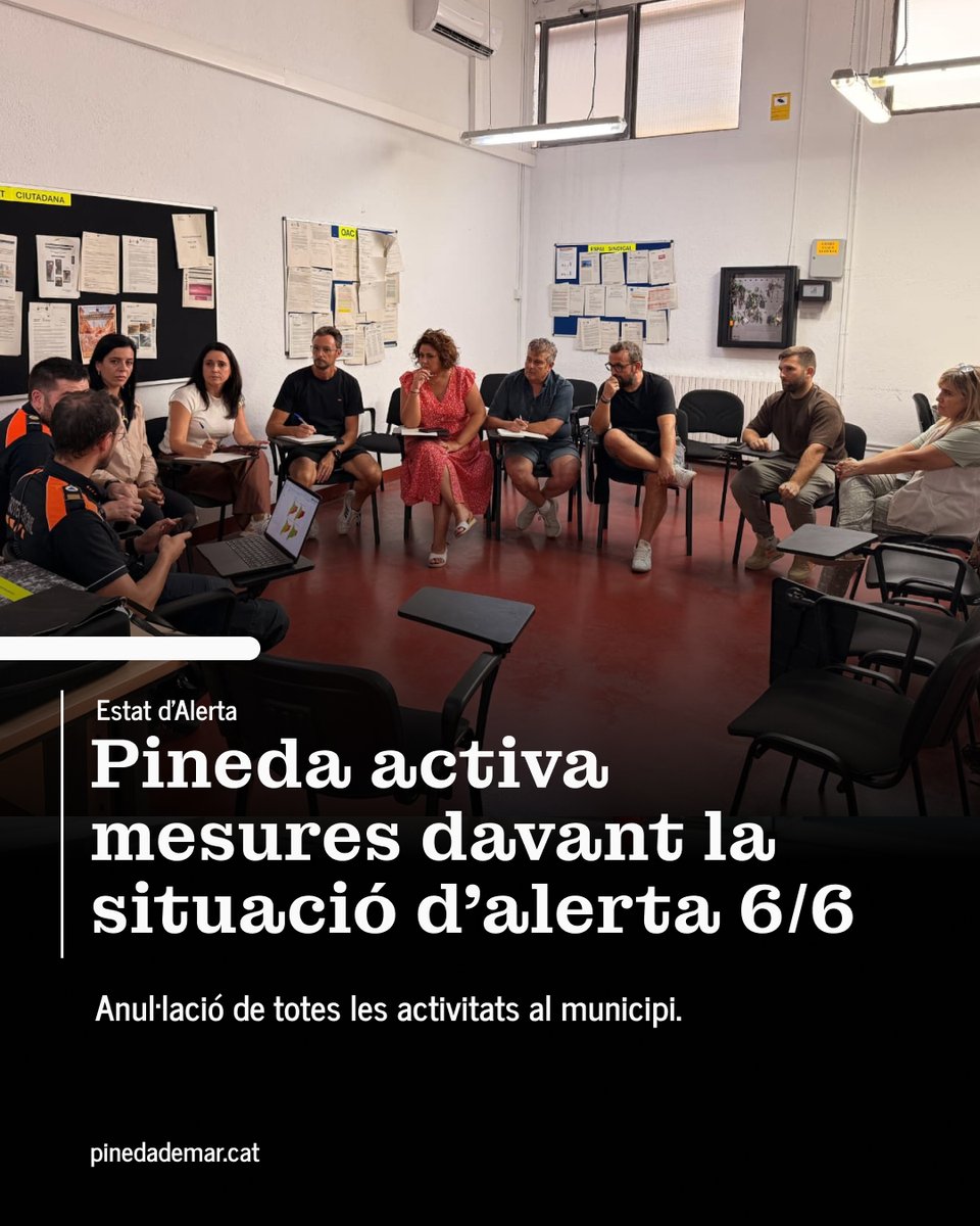 pinedademar's tweet photo. 🔴 Pineda de Mar activa mesures davant l’estat d’alerta 6/6:

🚫 Restricció dels desplaçaments que no siguin imprescindibles.
⛔ Suspensió de totes les activitats previstes al municipi.
🔒 Tancament de les dependències i instal·lacions municipals. https://t.co/oUFJRHG8E4