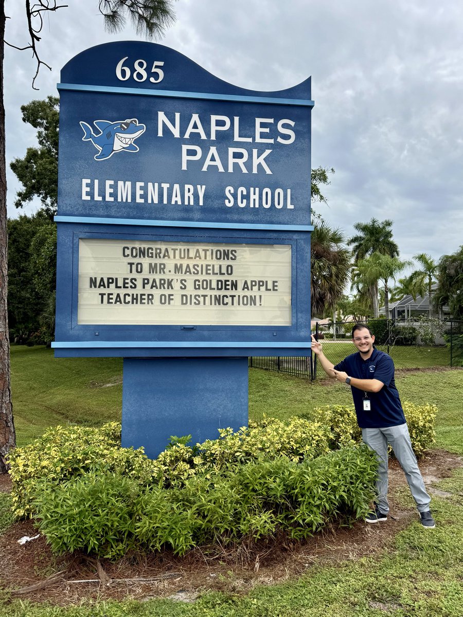 NPESharks's tweet photo. 🍎✨ Congratulations to Mr. Masiello, Naples Park Elementary’s Golden Apple Teacher of Distinction! We are so proud to have you representing our Shark family! 🦈💙

#SharkPride #GoldenApple https://t.co/4jolnzLqES