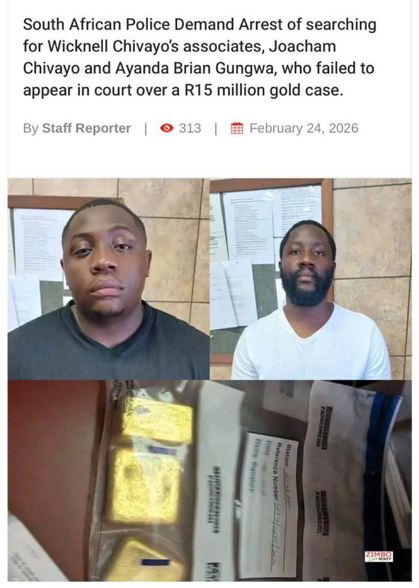 TateChangambika's tweet photo. Zimbabweans, South Africans and Africans at large — should be seriously concerned. Wicknell Chivayo may be gone, but the political and business networks surrounding his family have not disappeared.

His younger brother, Joachim “G6” Chivayo, is not merely another businessman. G6 is ZANU-PF Harare Province’s deputy secretary for information and publicity. At the same time, South Africa’s Hawks confirmed that he is wanted after failing to appear in court in connection with an unresolved R15 million gold case. 

This is not just social-media gossip. South African authorities stated that on 26 November 2024, Chivayo and Ayanda Brian Gungwa were arrested after allegedly being found with six bars of unwrought gold worth approximately R15 million while attempting to find a buyer. They were charged with contravening the Precious Metals Act.  They were subsequently granted R20,000 bail each, with conditions including remaining in Gauteng and South Africa and reporting weekly to Brakpan police. According to the Hawks, both later failed to appear in court, and the Brakpan Magistrate’s Court issued J50 arrest warrants on 11 March 2025. 

Now digest the contradiction: a man wanted by South African law enforcement is simultaneously occupying a leadership position within Zimbabwe’s ruling ZANU-PF party.

And this is precisely why Africans must stop being hypnotised by Rolls-Royces, expensive cars, donations, political titles and photographs with presidents. Political proximity is not proof of criminality, but neither is it immunity from scrutiny.

If someone facing an outstanding arrest warrant can appear openly within political circles, citizens have every right to ask: Where is the accountability? Has South Africa requested his extradition? What cooperation has taken place between South African and Zimbabwean authorities? Who is protecting whom, if anyone? And why has an outstanding warrant apparently not prevented his continued public political activity?

The Hawks' case concerns Joachim Chivayo; Wicknell Chivayo was not implicated in that R15 million gold case. 

Africans should demand evidence and answers rather than substitute photographs for proof. Follow the gold. Follow the money. Follow the contracts. Follow the political connections. And wherever the evidence leads, let the law follow too.

No political title should be a bulletproof vest against accountability. No presidential handshake should place anyone above the law.
@ZANUPF_Official @nickmangwana @edmnangagwa @ZHRO @SouthendCcc @LynneStactia @ChangeRadioZW @amnesty_zim @TheMirrorMsv @NewsHawksLive @Independent @ParliamentZim @Paultheactivist @zanupf_patriots @ali_naka @advocatemahere @JobSikhala1 @BitiTendai @adv_fulcrum @ChibayaaCitizen @daddyhope @bbmhlanga @MacBelts @JamesonTimba @Plaxedes547383 @DavidColtart @ChildOfZimbabwe
@ZRP_Zim @JoyMafs @ARTUZ_teachers @Varakashi4edW @Varakashi4ED @oczmk @ZanuPFMabvuku @ChinamasaPA @ZimTreasury @BaShonaBaShona @cdfzim @DCPYouths @DCPlatform25 @ibbosnr @DavidColtart @agencygumbo @ProfMadhuku @molokele @DIRCO_ZA @SABCNews @BBCAfrica @SuluhuSamia