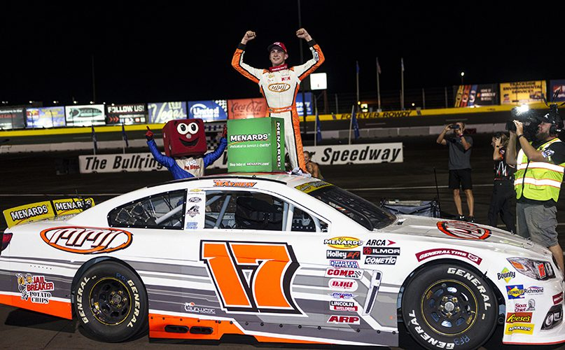 joe_srigley's tweet photo. #ARCA... Taylor Mayhew went to Victory Lane in Friday's #KyleBuschClassic at The LVMS Bullring from a 23rd-place starting spot -- the furthest back a winner has started in a non-combination West Series event since Bobby Allison at Mesa Marin in 1980. https://t.co/j41hA36gAh