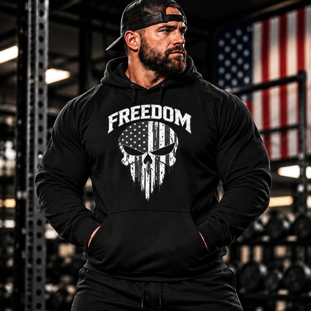 MUSCLEXXXUSA's tweet photo. Slip into the Patriotic Skull Hoodie — $55 of soft fleece, skull-and-flag edge, made for chill nights and low-key fits. Cozy, edgy, and ready to disappear into the vibe. #ad #Hoodies #Fashion Tap the link in bio. https://t.co/A6QPeipOj3